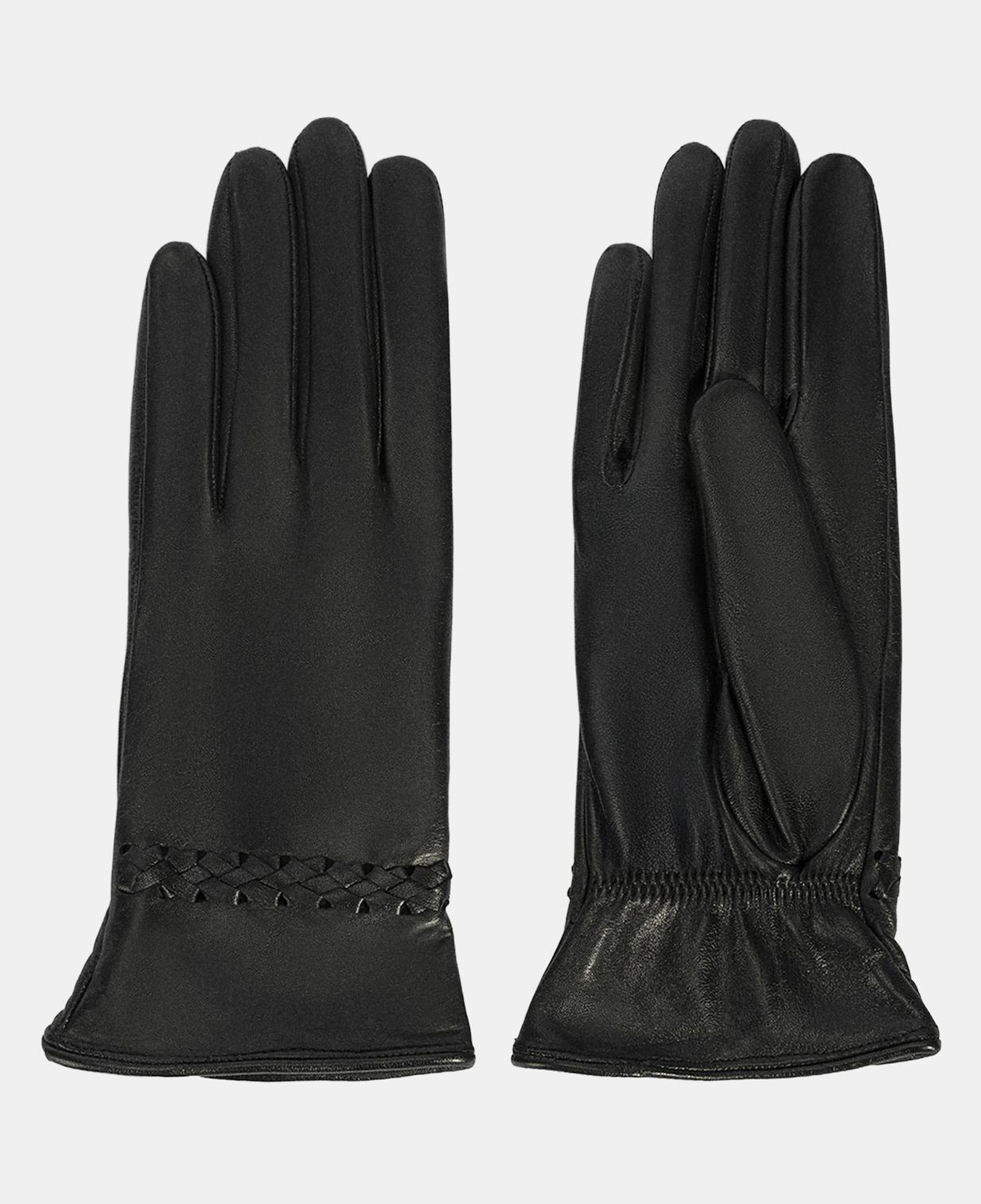 Siyah Kadın Örgülü Deri Eldiven