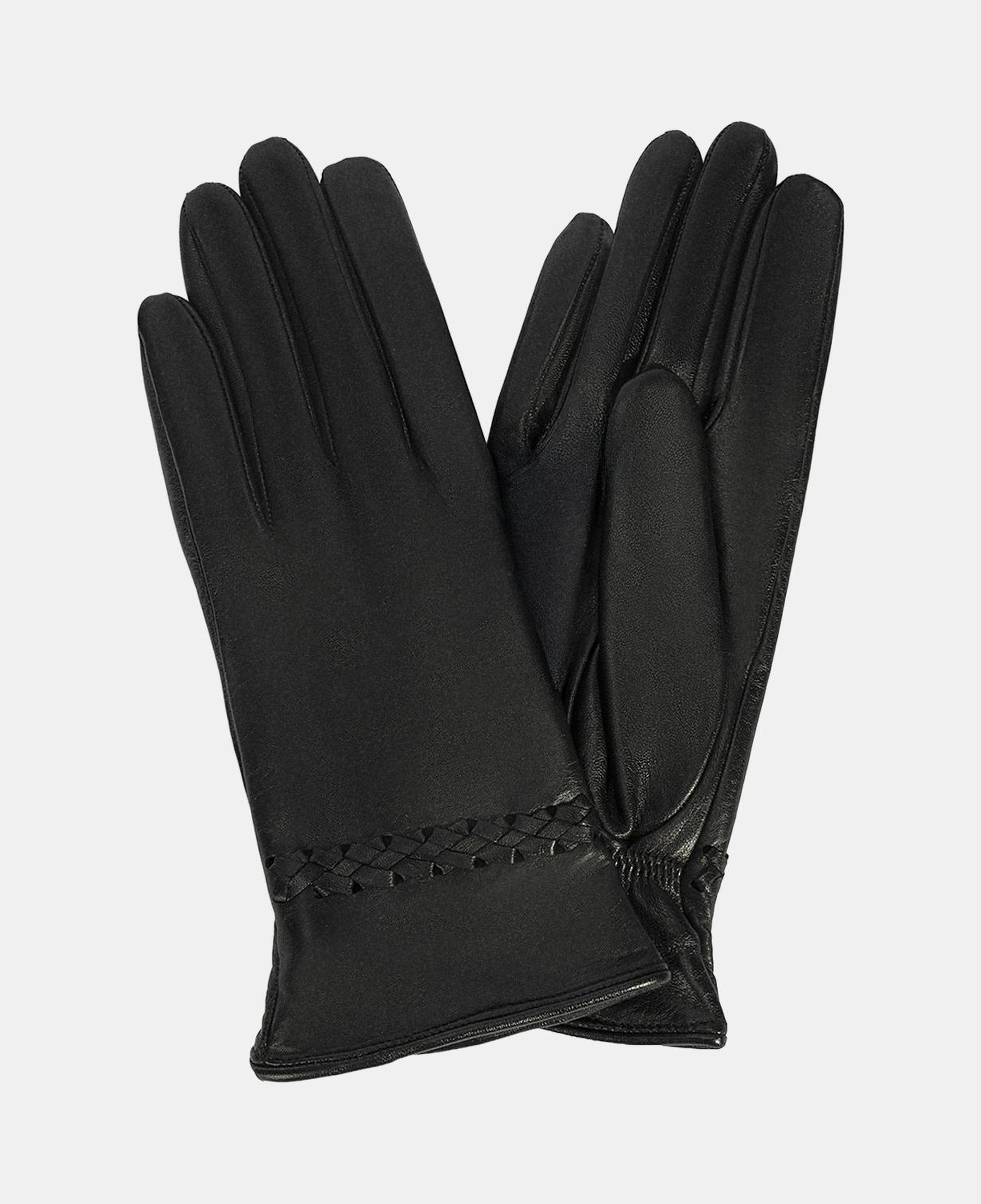 Siyah Kadın Örgülü Deri Eldiven