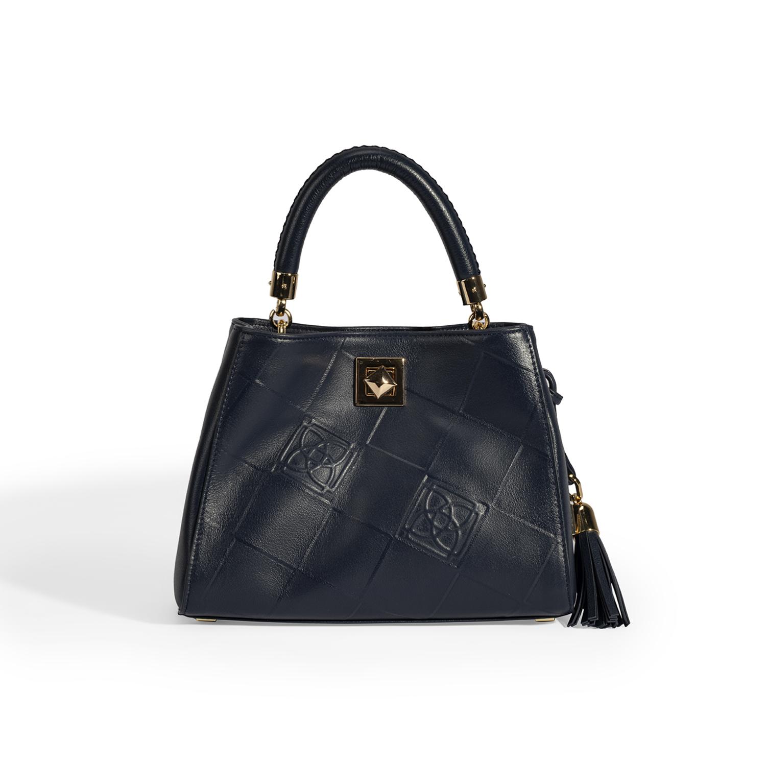 Kadın Lacivert Püskül Aksesuarlı Deri El Çantası