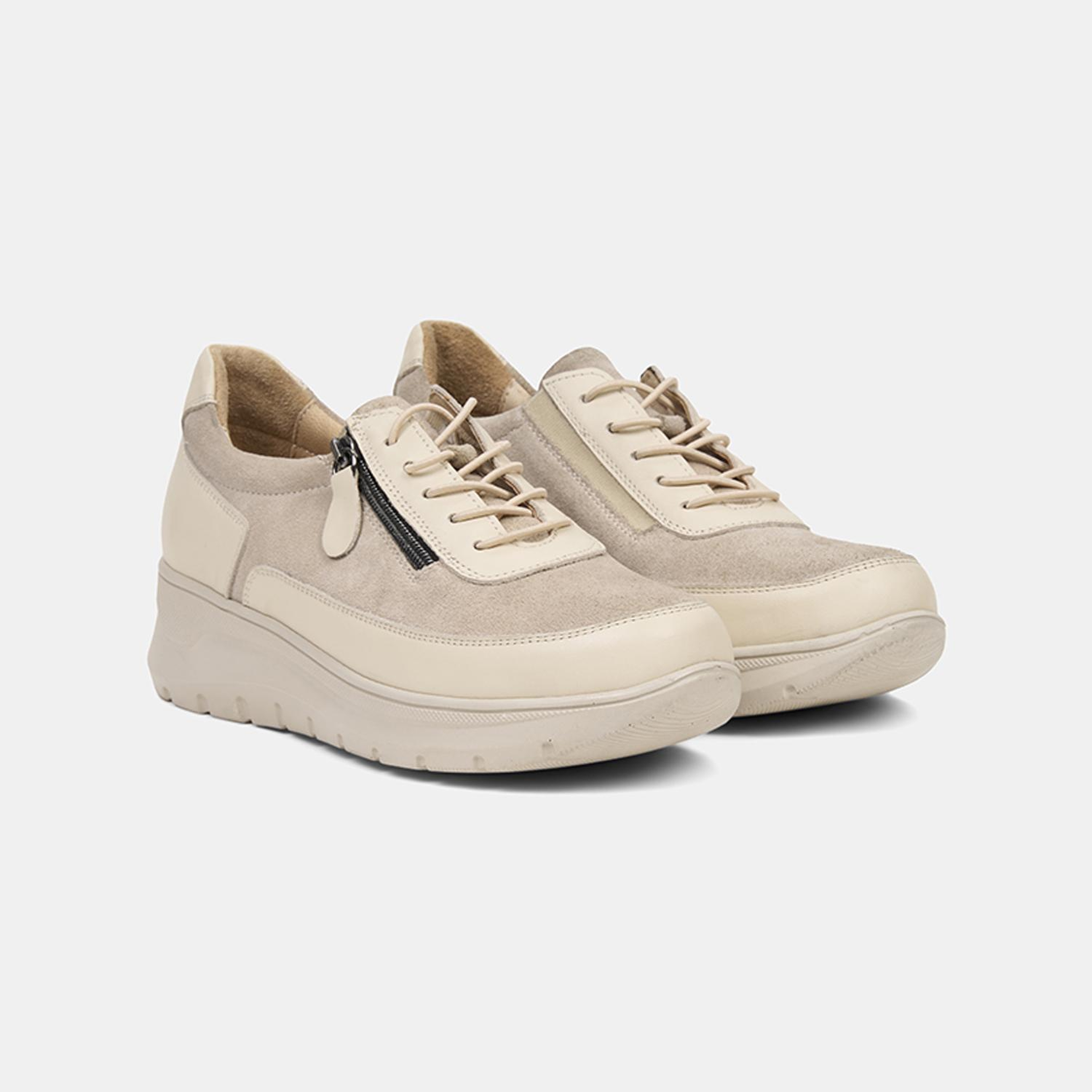 Kadın Bej DesaComfort Fermuarlı Deri Spor Ayakkabı