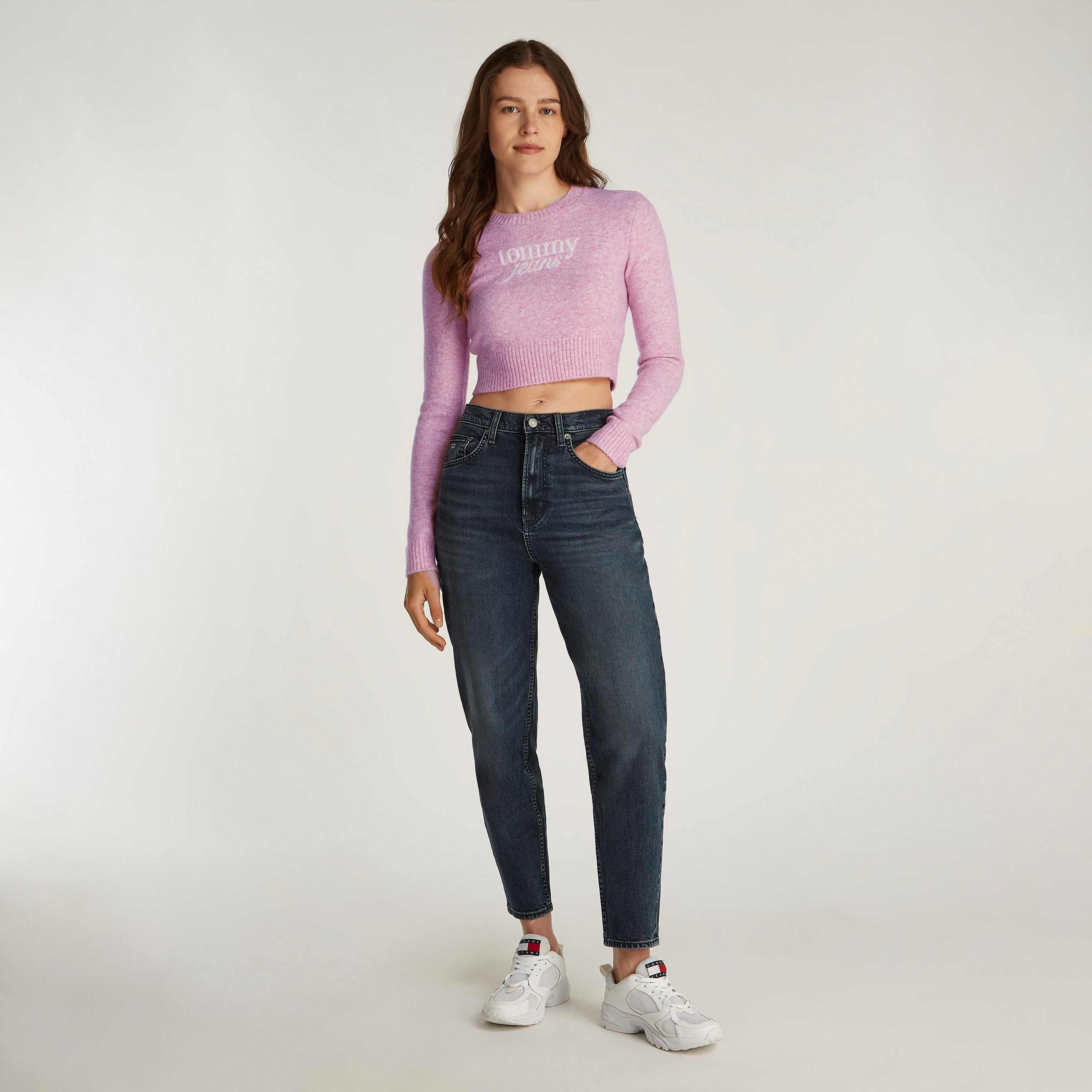 Tommy Jeans Crp Script Ext Kadın Pembe Kazak