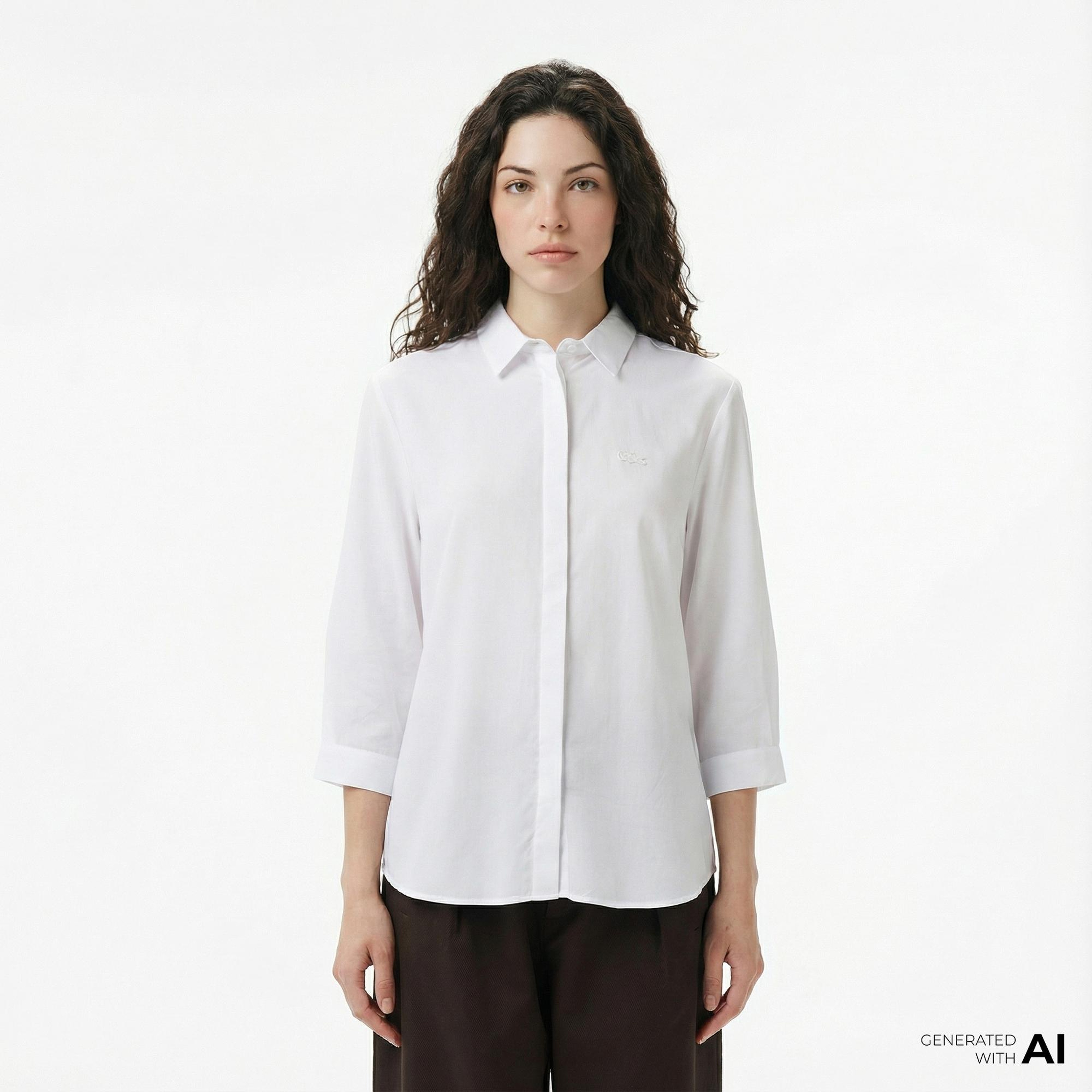 Lacoste Kadın Regular Fit Yarım Kol Beyaz Gömlek