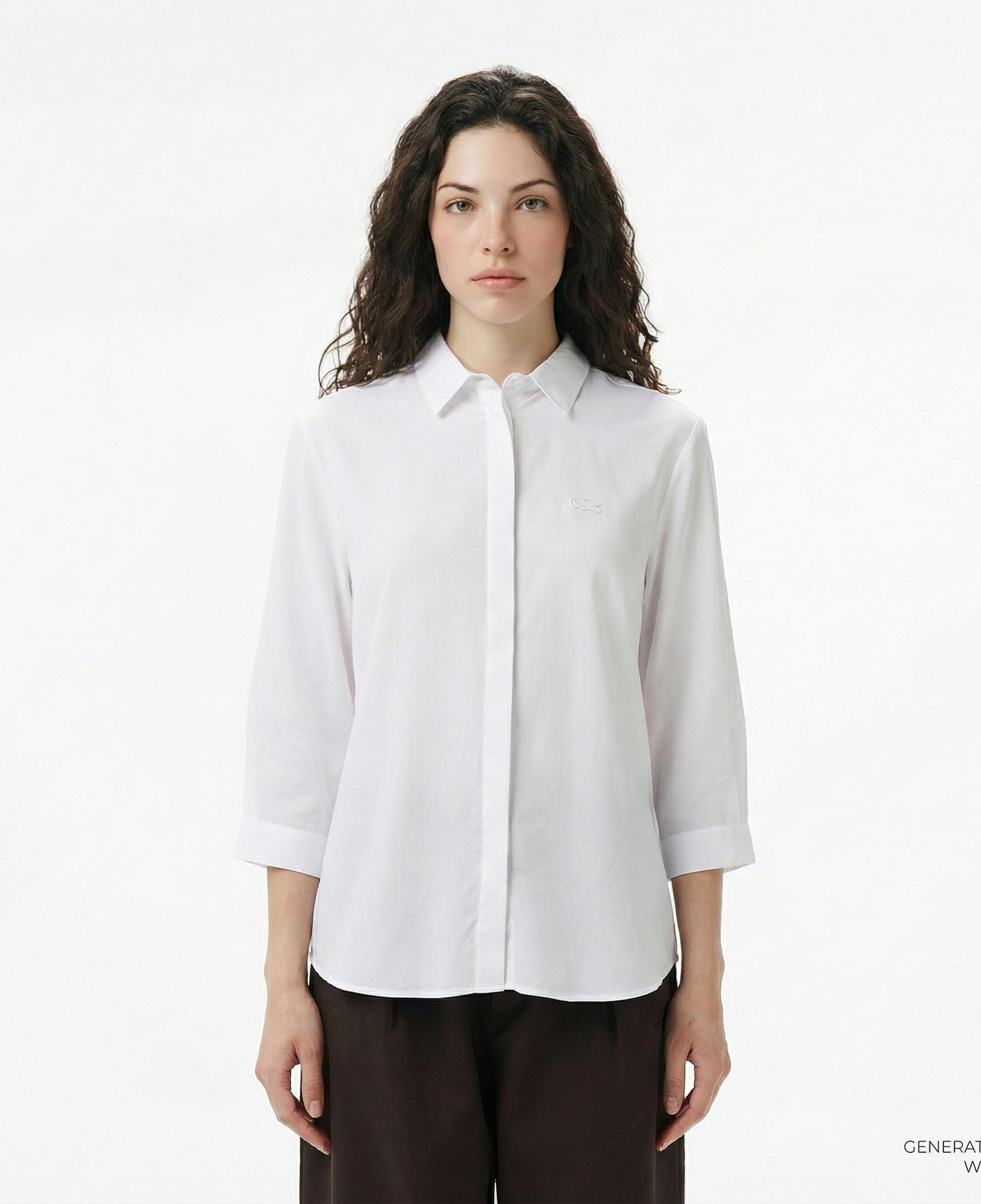 Lacoste Kadın Regular Fit Yarım Kol Beyaz Gömlek