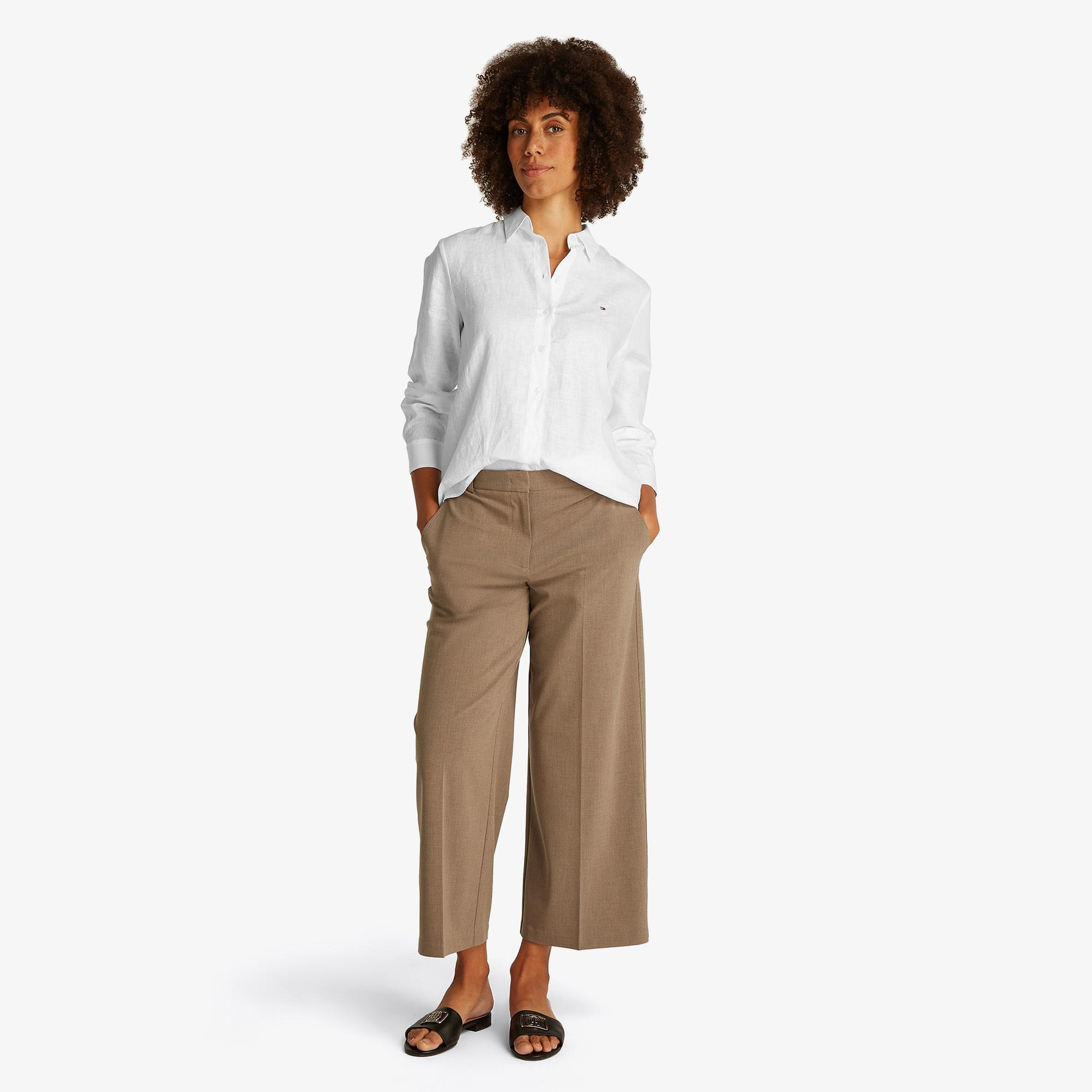 Tommy Hilfiger Essential Linen Kadın Beyaz Gömlek
