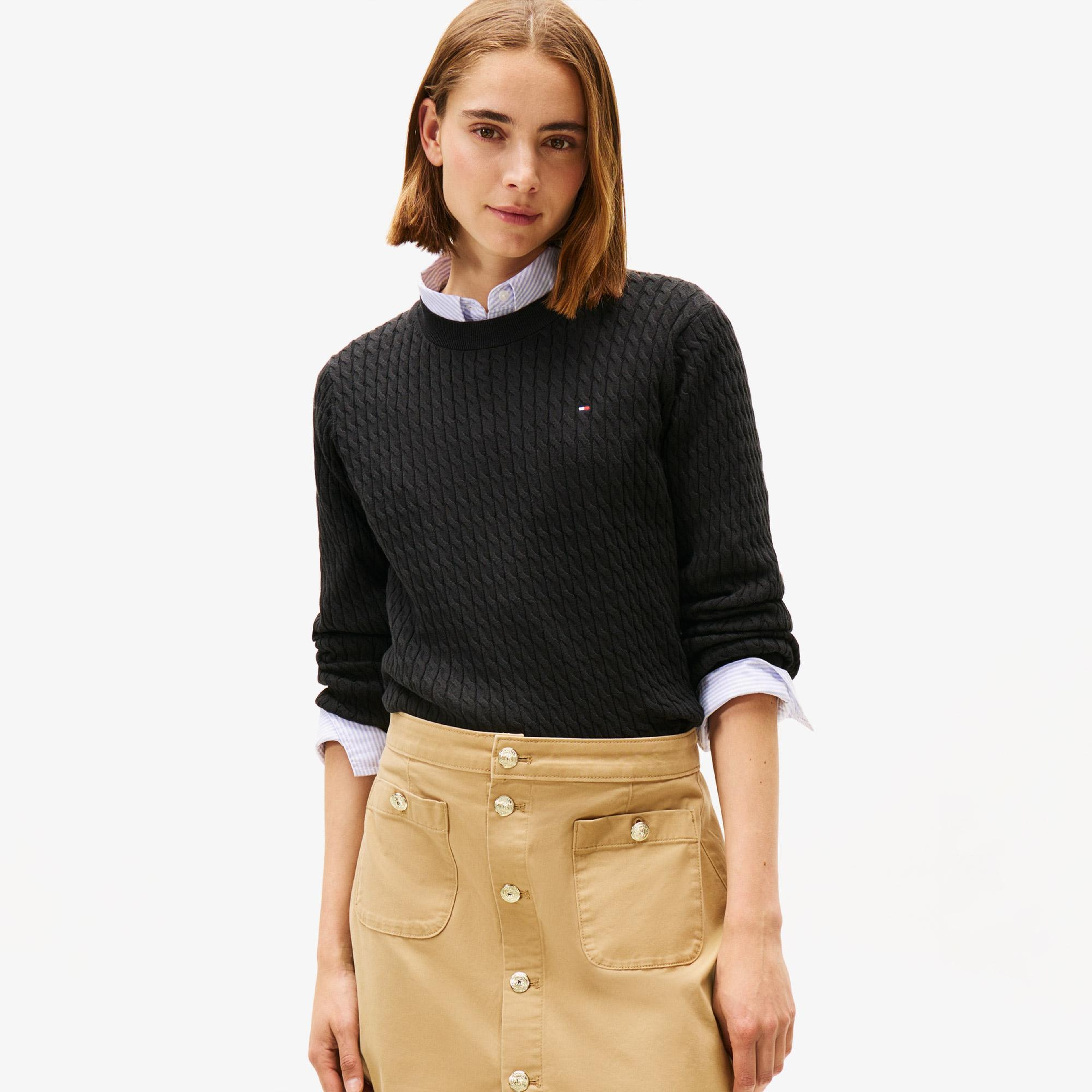 Tommy Hilfiger Cable Kadın Siyah Kazak