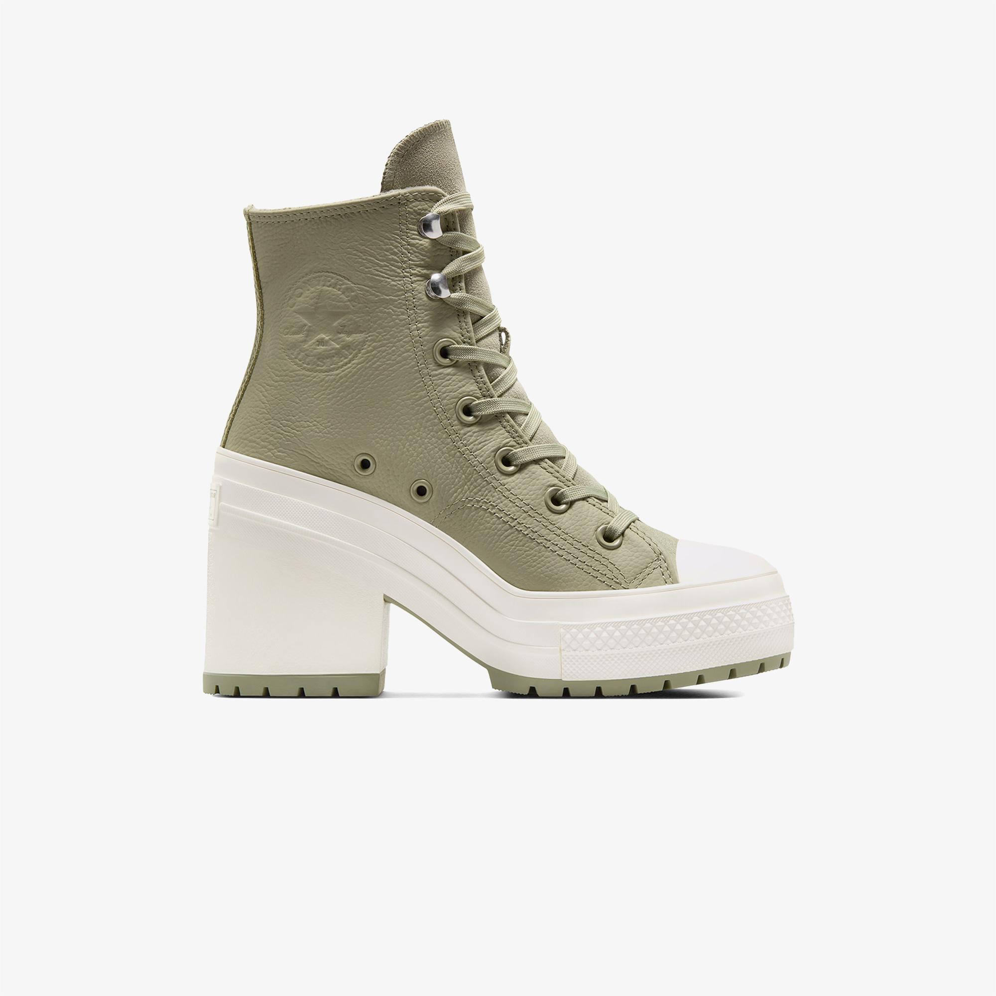 Converse Chuck 70 De Luxe Heel Unisex Haki Deri Platform Sneaker