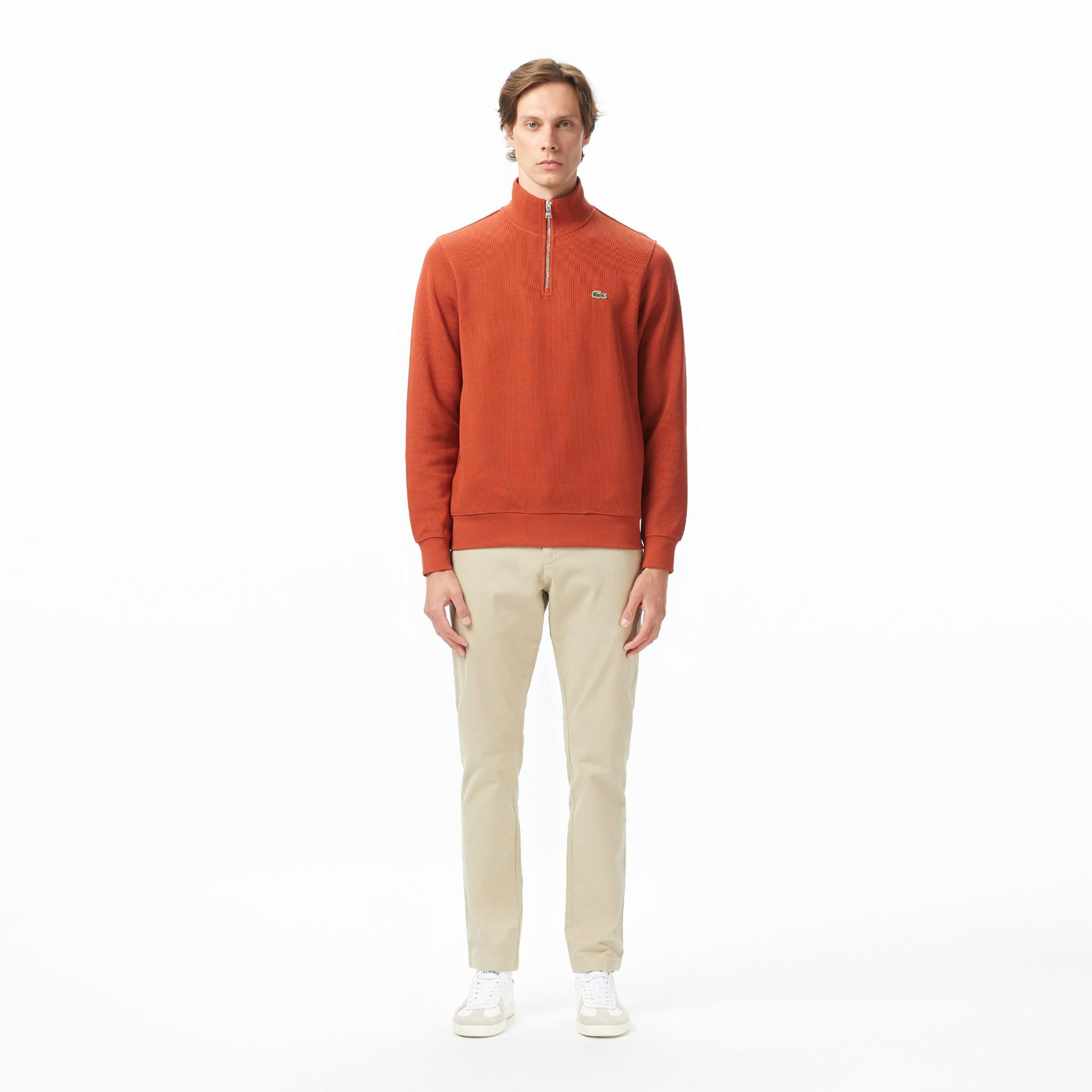 Lacoste Erkek Classic Fit Yarım Fermuarlı Turuncu Sweatshirt
