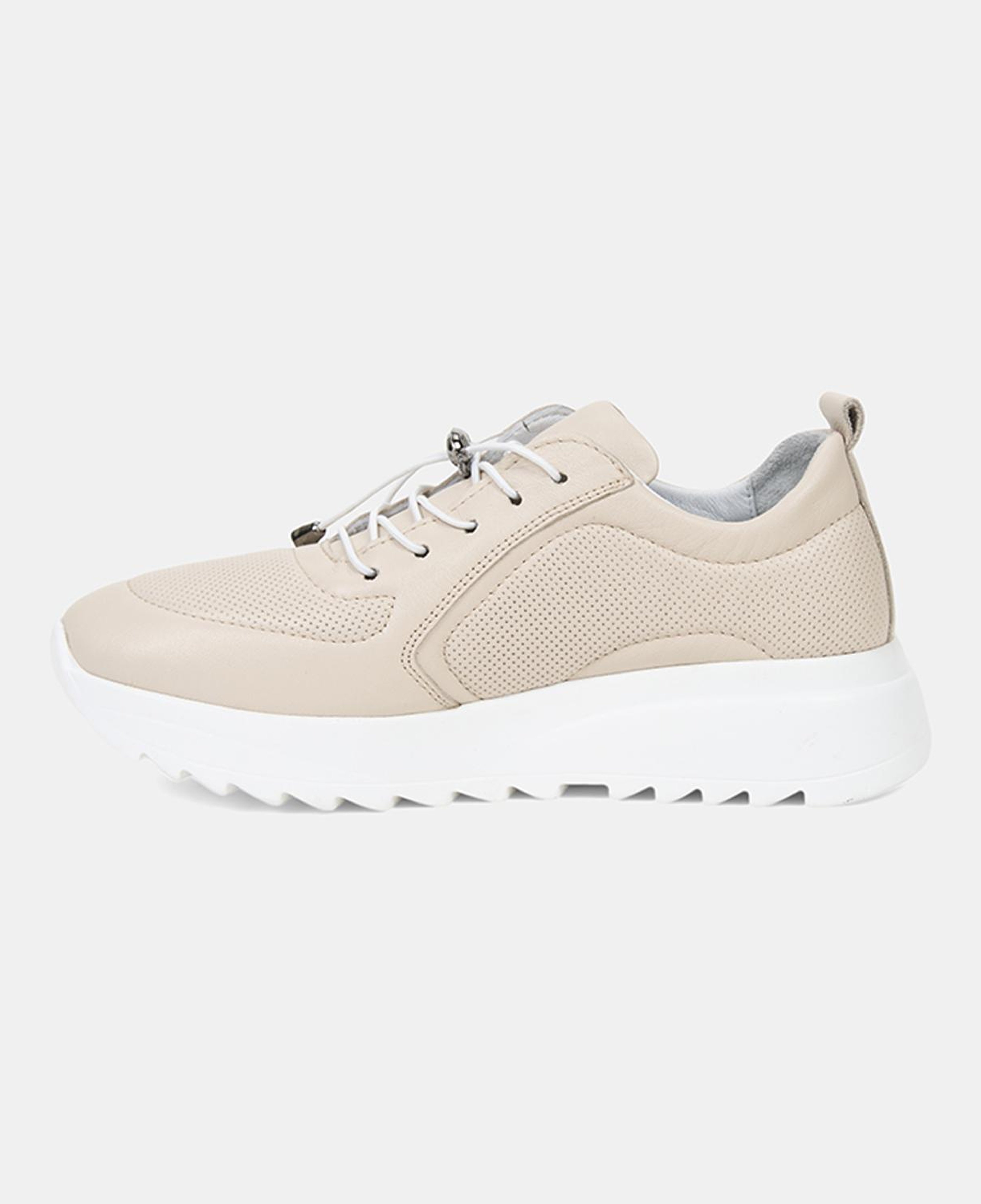 Kadın Kırık Beyaz Lastik Bağcıklı Dolgu Topuklu Deri Sneaker
