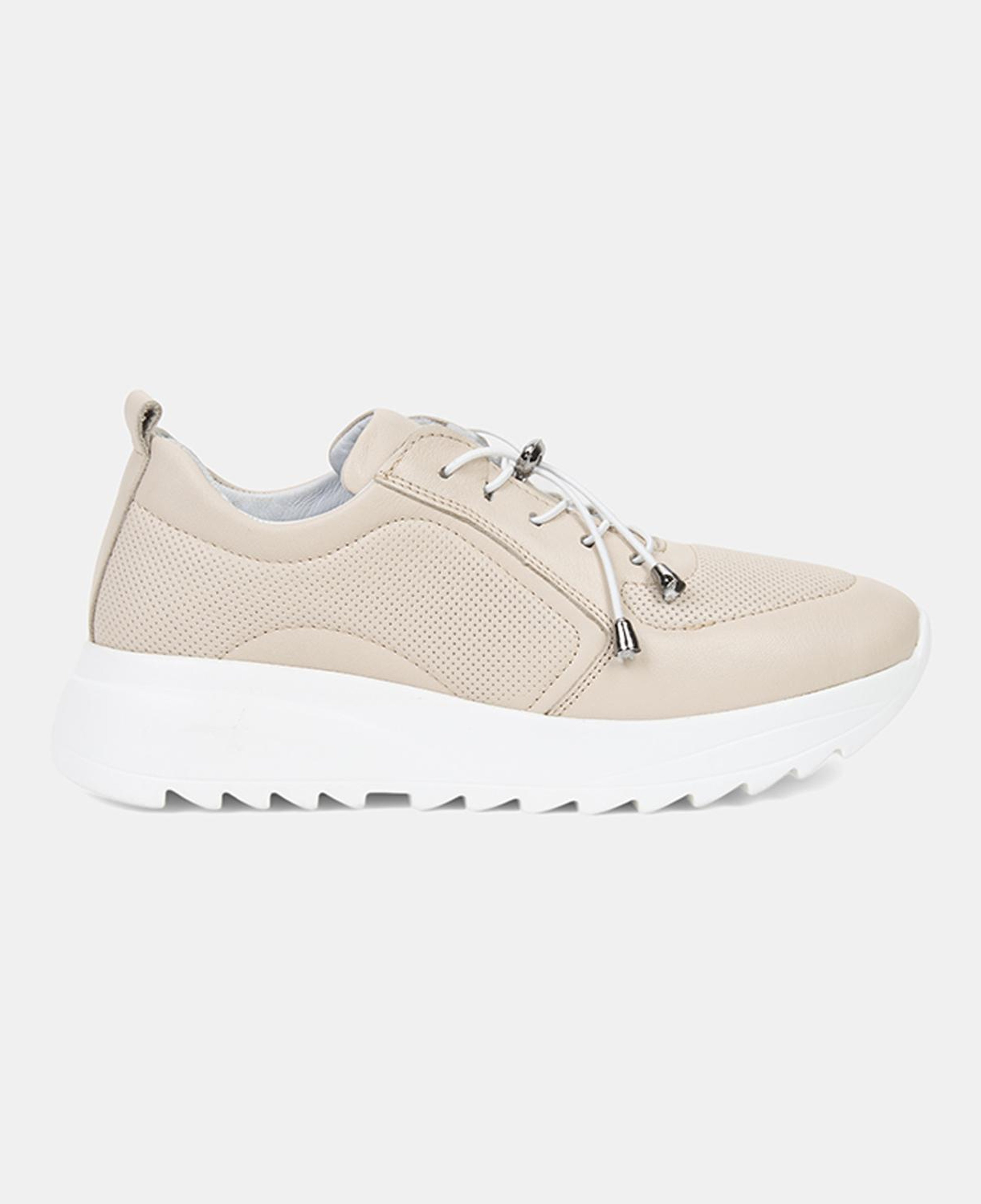 Kadın Kırık Beyaz Lastik Bağcıklı Dolgu Topuklu Deri Sneaker