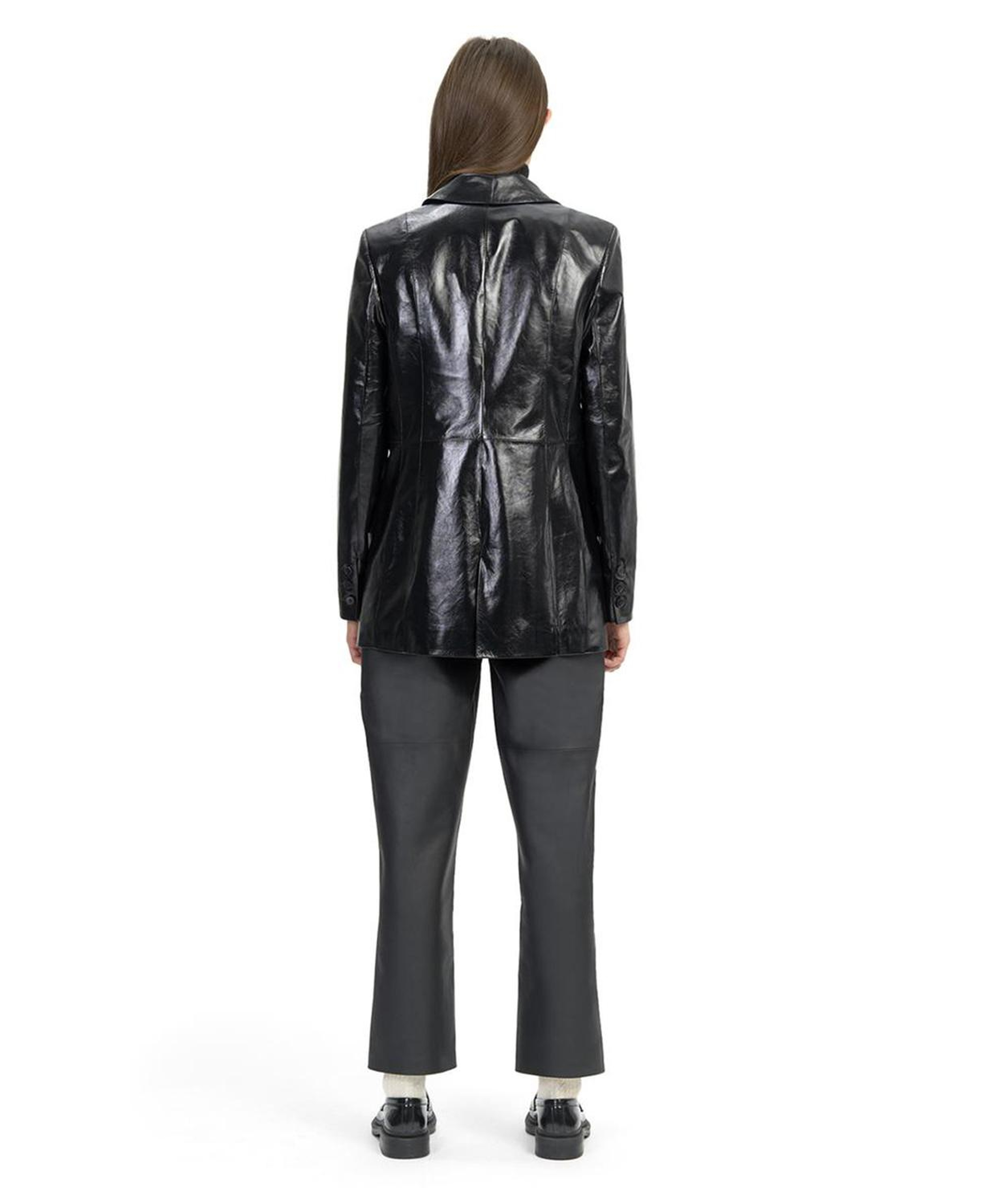 Minira Siyah Deri Blazer Ceket