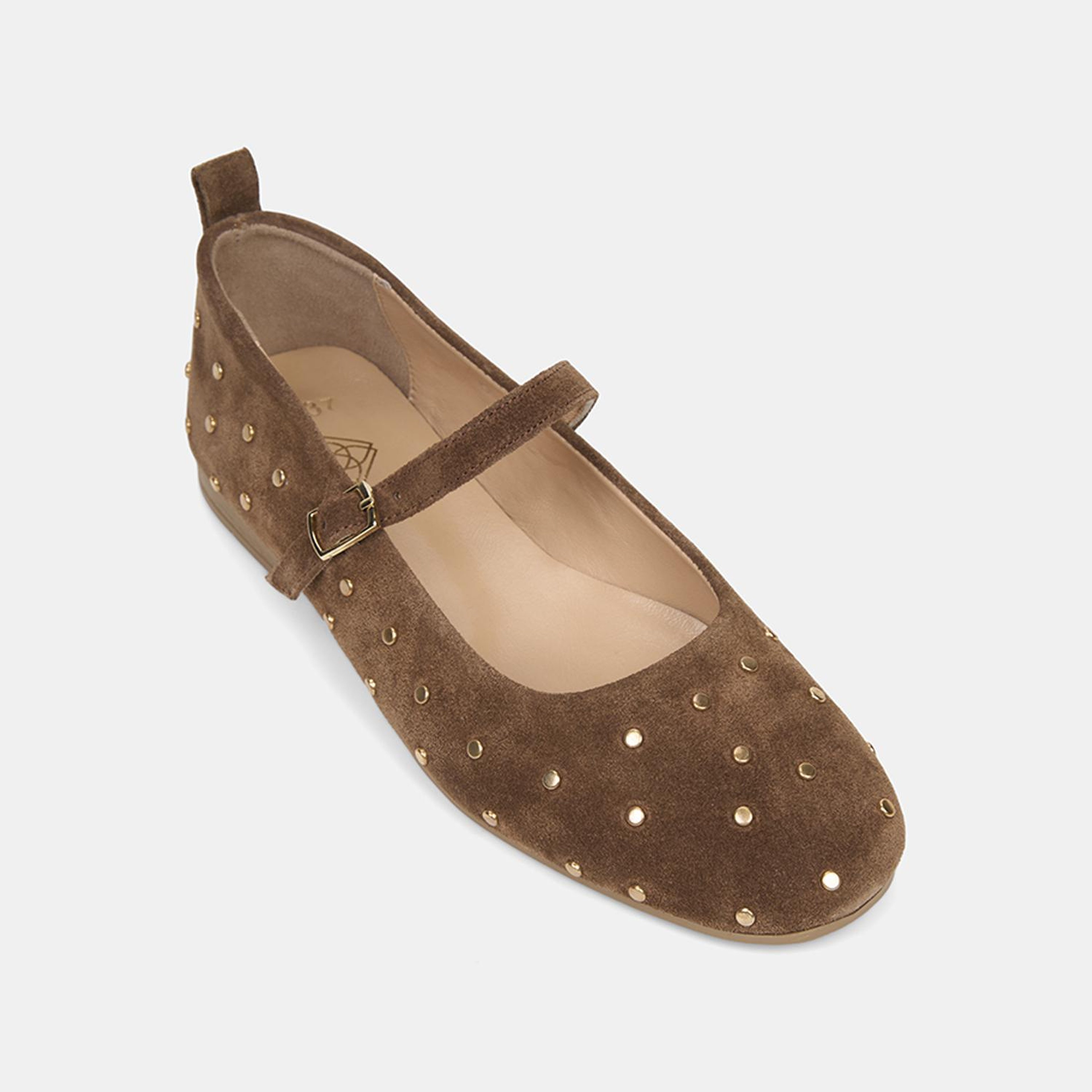 Kadın Kahve Mini Zımba Detaylı Süet Mary Jane Babet