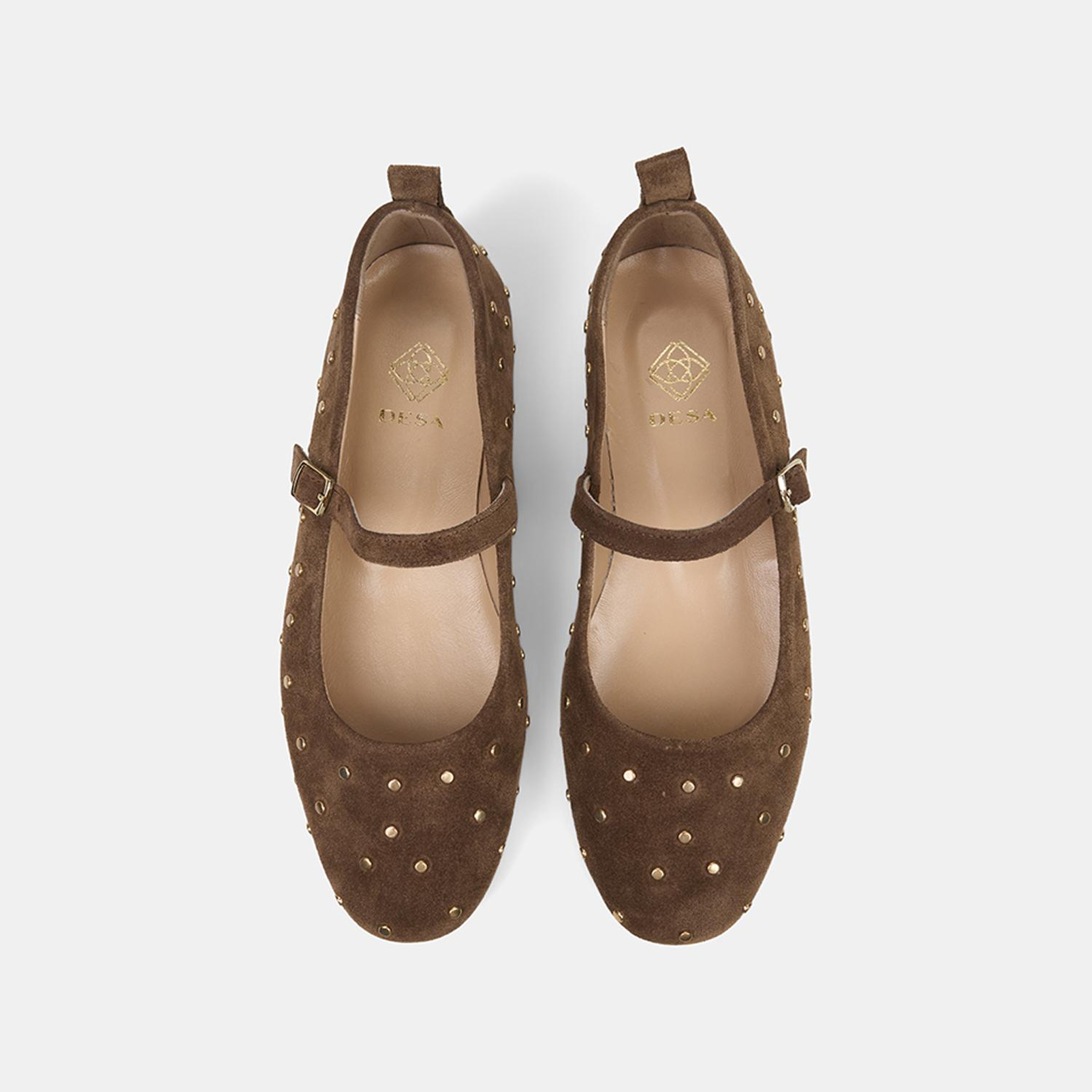 Kadın Kahve Mini Zımba Detaylı Süet Mary Jane Babet