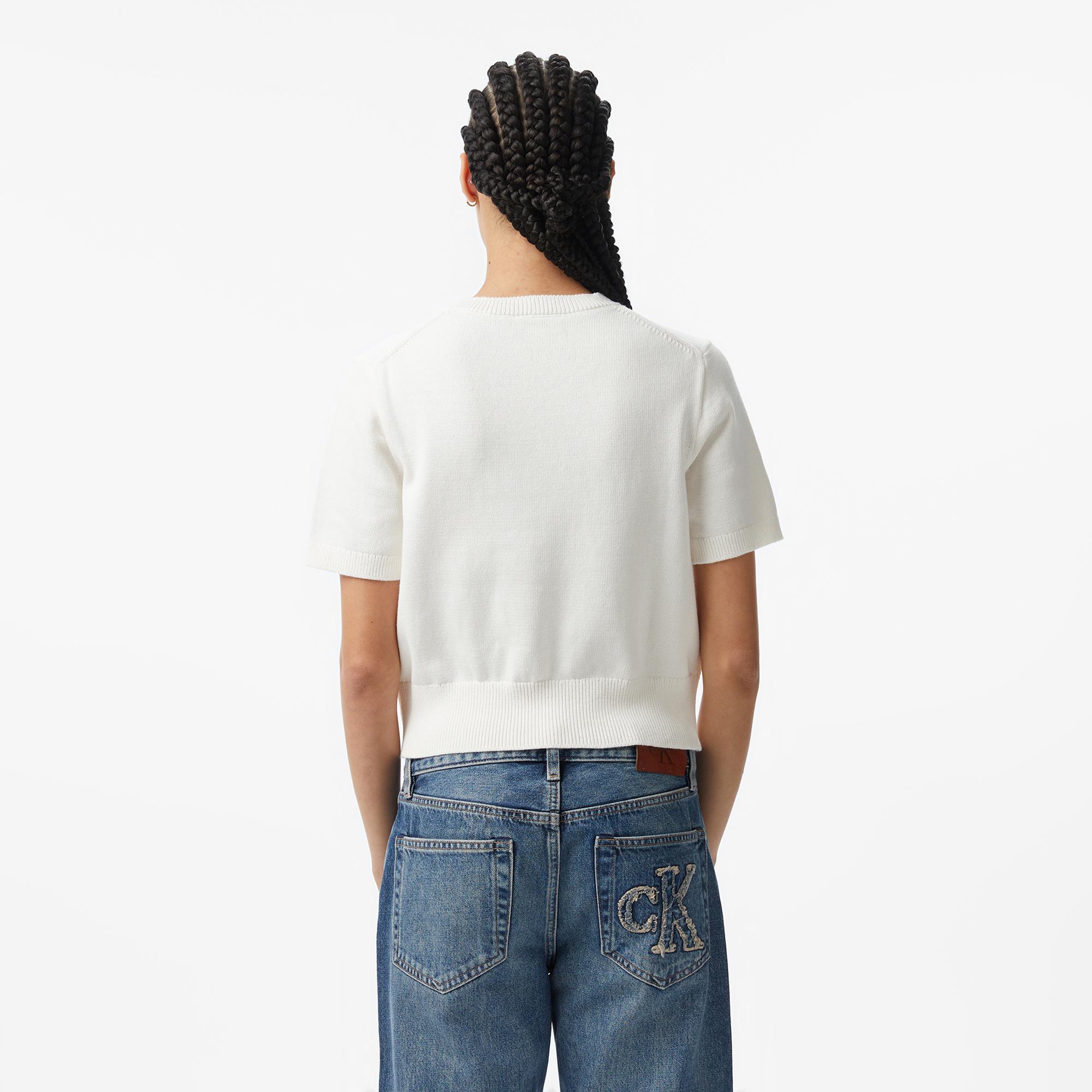 Calvin Klein Chunky Cotton Graphic Vest Kadın Beyaz Triko