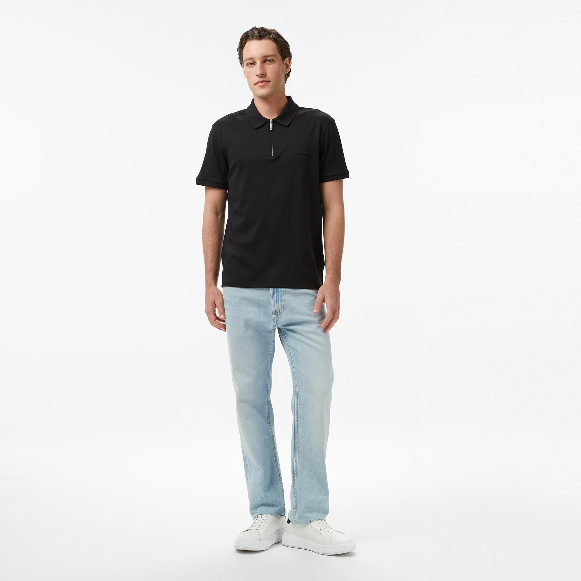 Calvin Klein Slim Supima Zip Erkek Siyah Polo