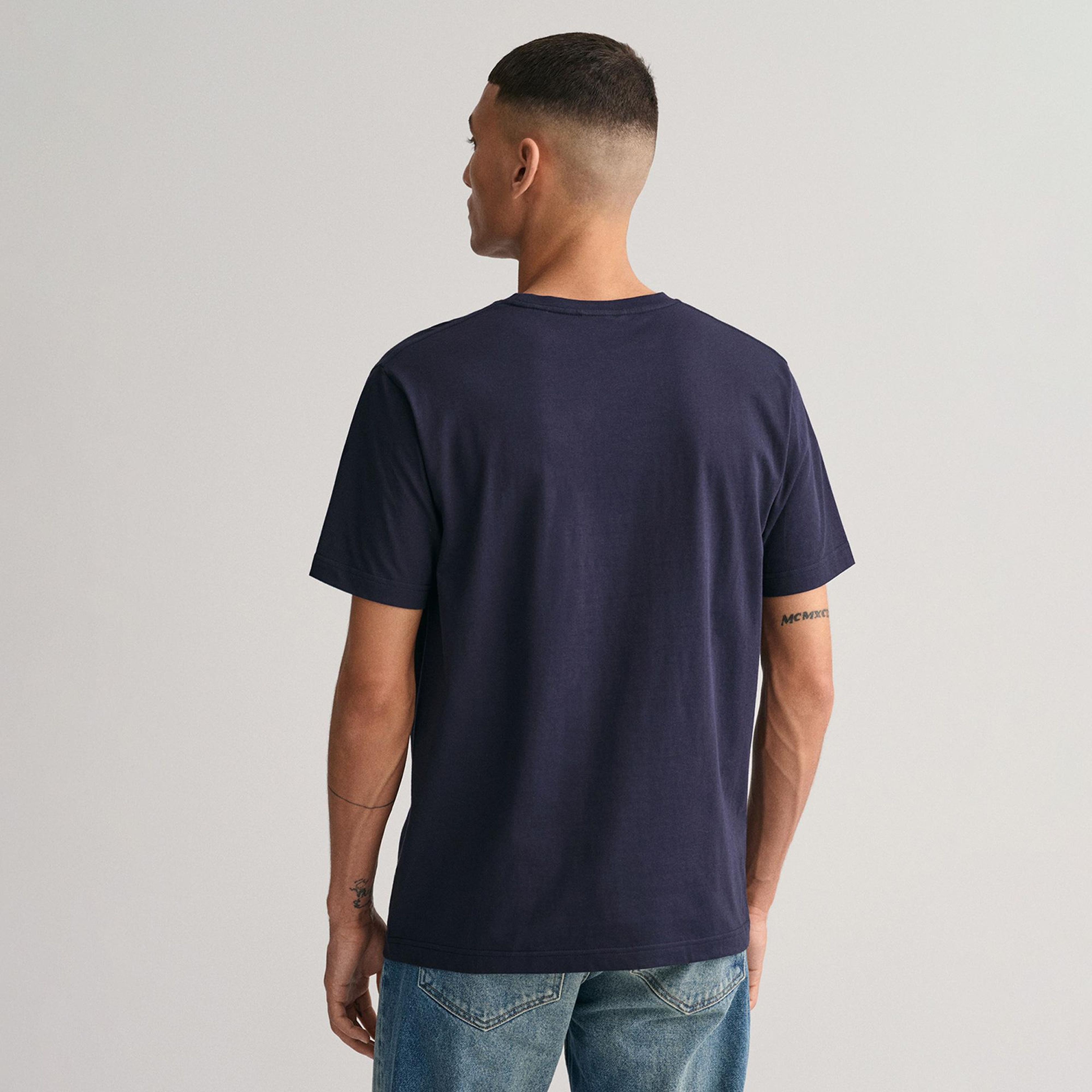 Gant Erkek Lacivert Regular Fit Bisiklet Yaka Logolu T-Shirt