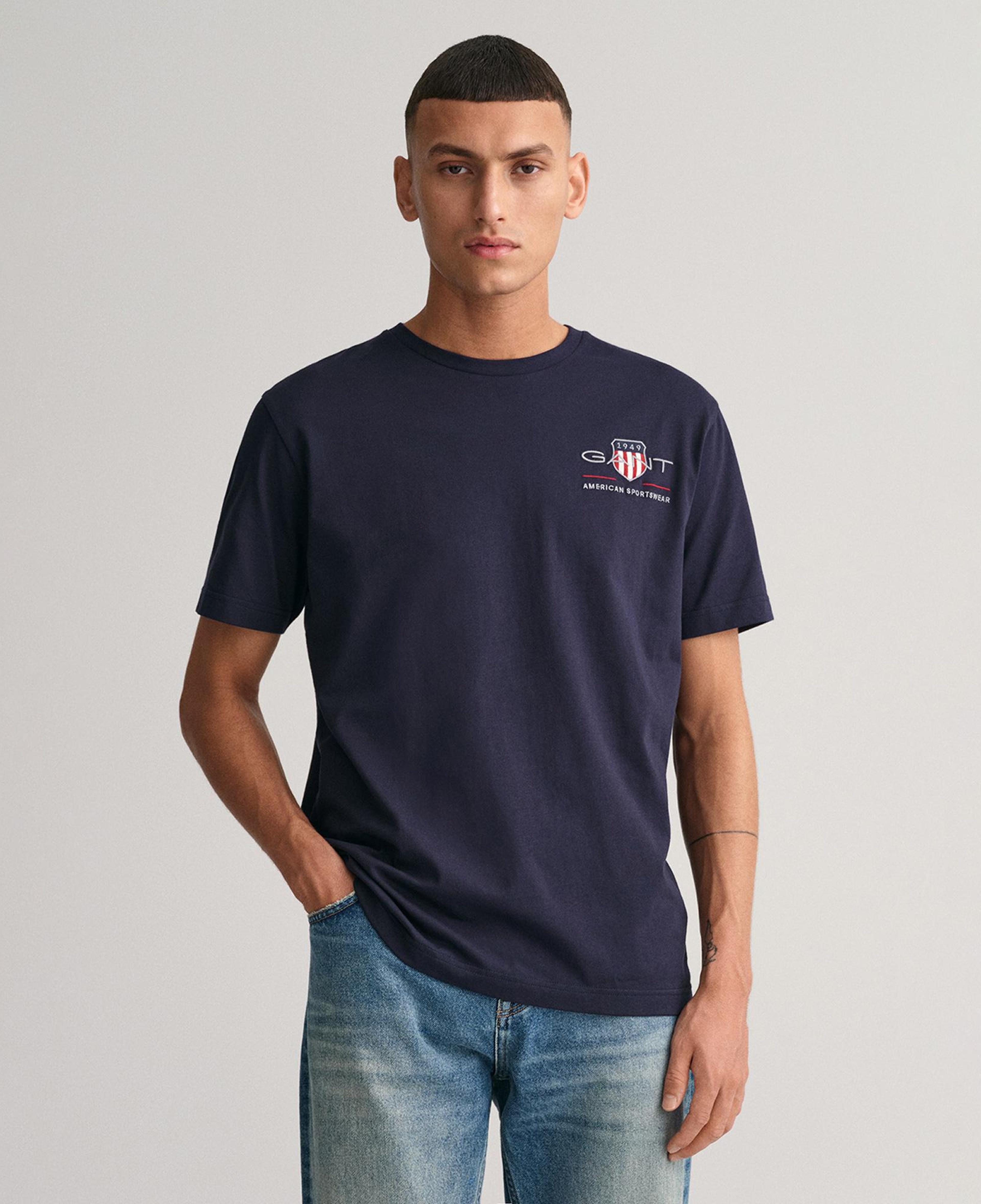 Gant Erkek Lacivert Regular Fit Bisiklet Yaka Logolu T-Shirt