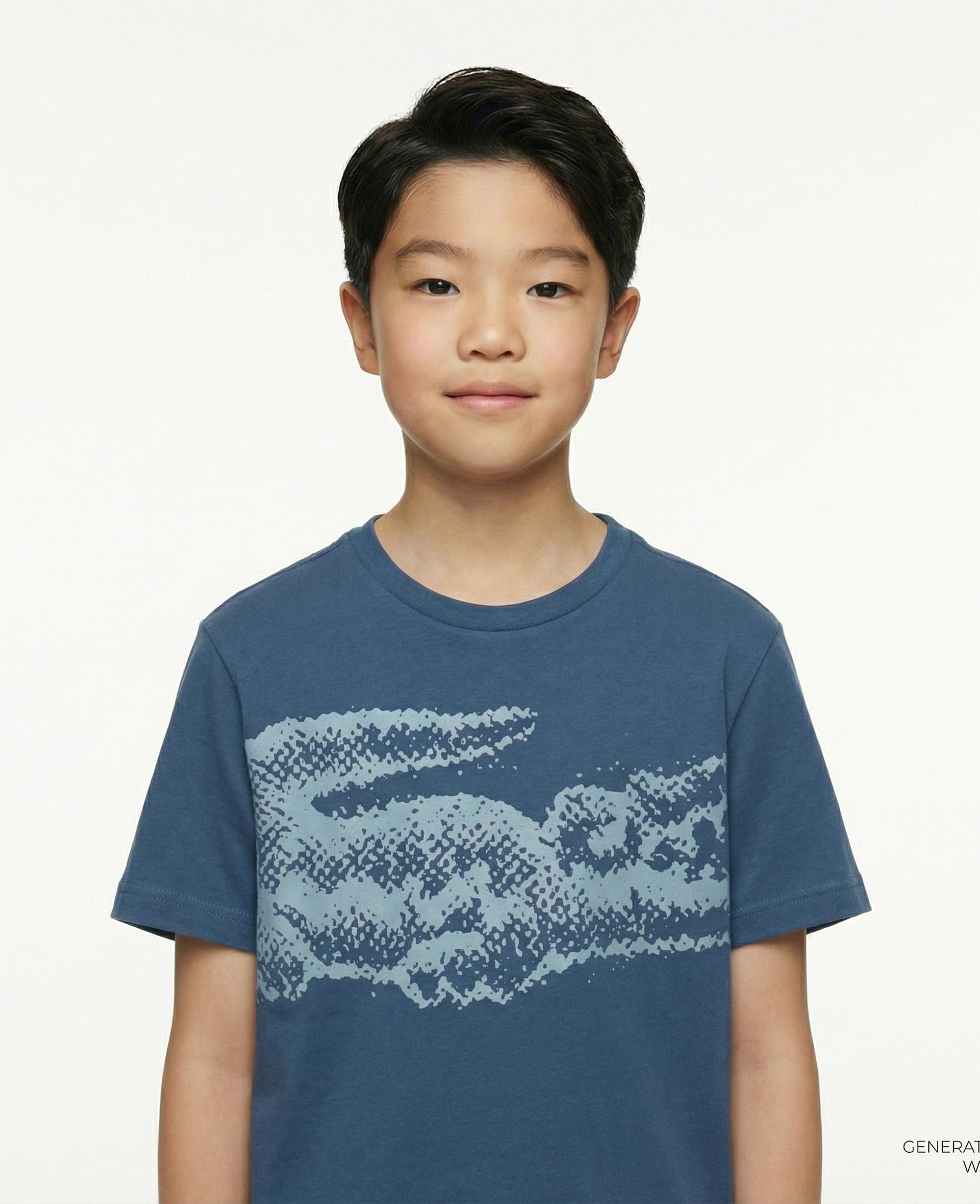 Lacoste Çocuk Bisiklet Yaka Baskılı Lacivert T-Shirt