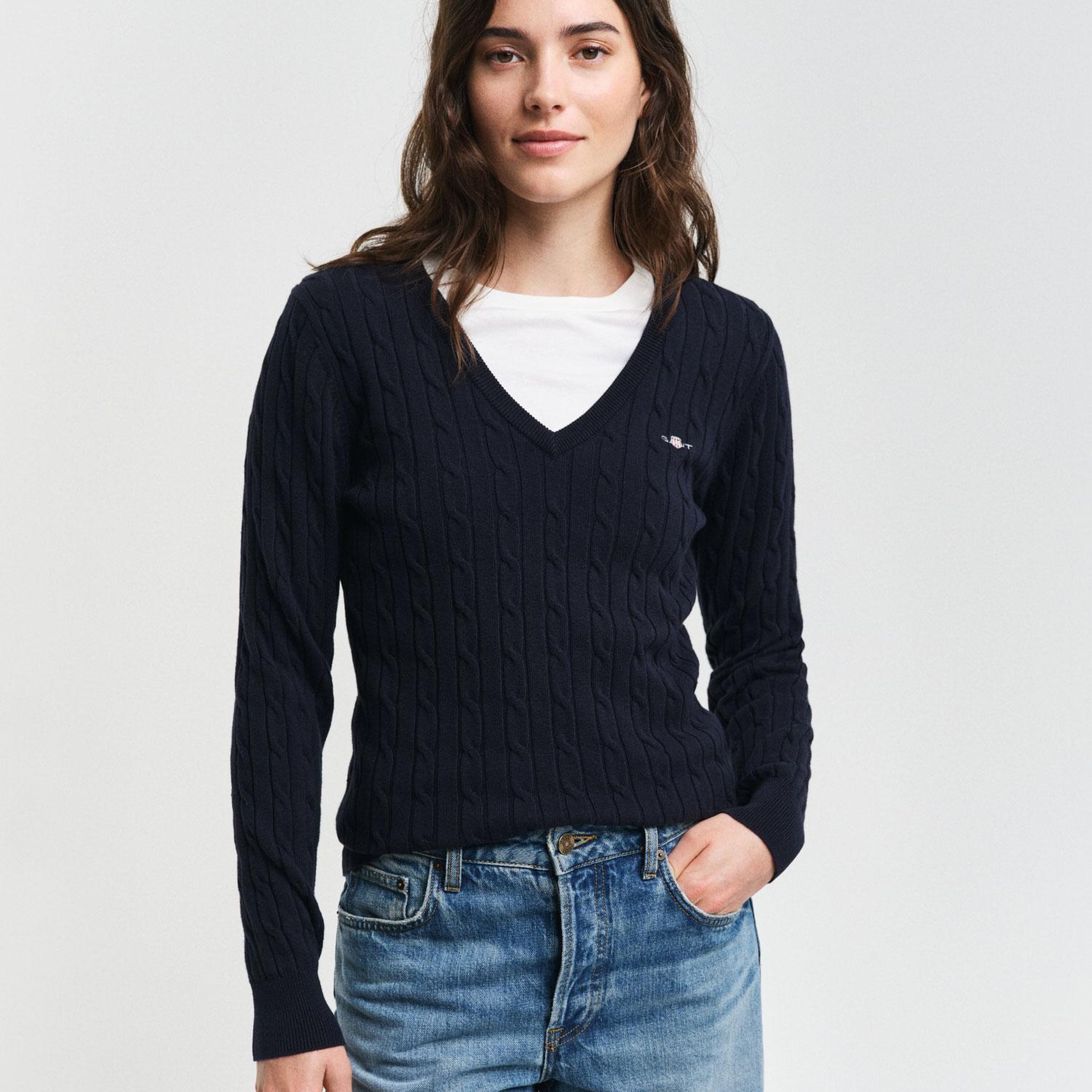 GANT Kadın Lacivert V Yaka Örgü Kazak