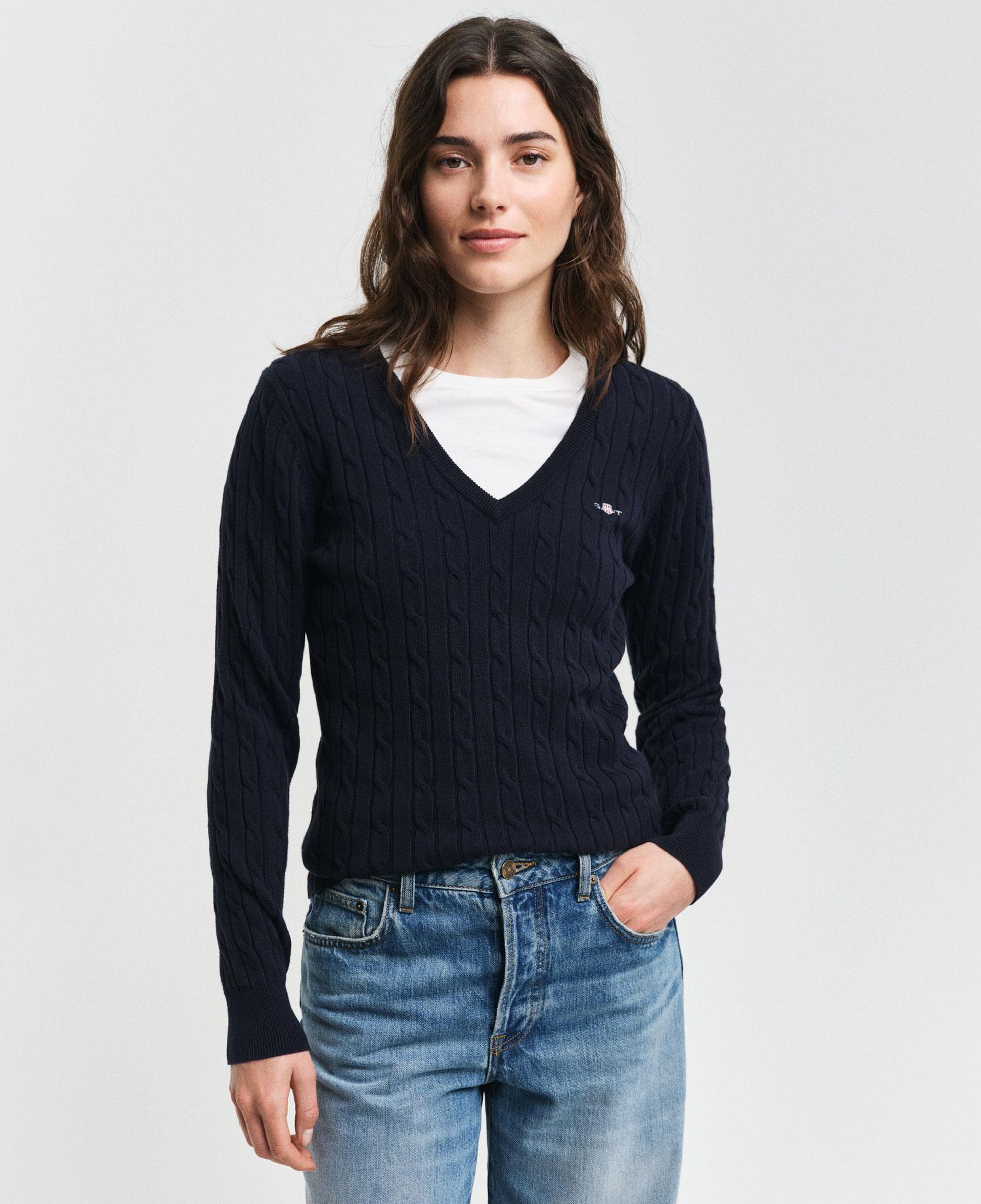 GANT Kadın Lacivert V Yaka Örgü Kazak