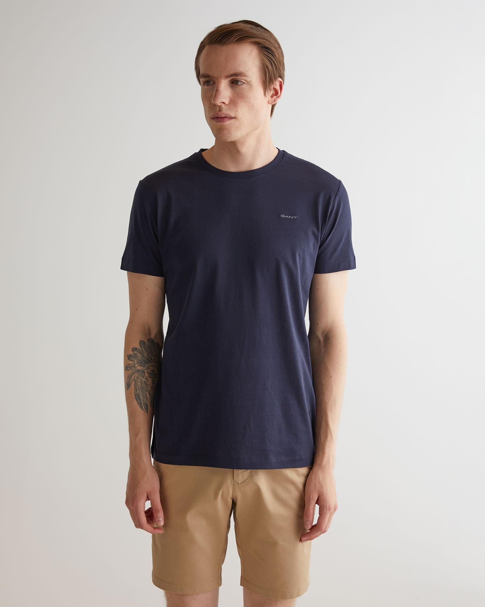 Gant Erkek Lacivert Slim Fit Bisiklet Yaka T-Shirt