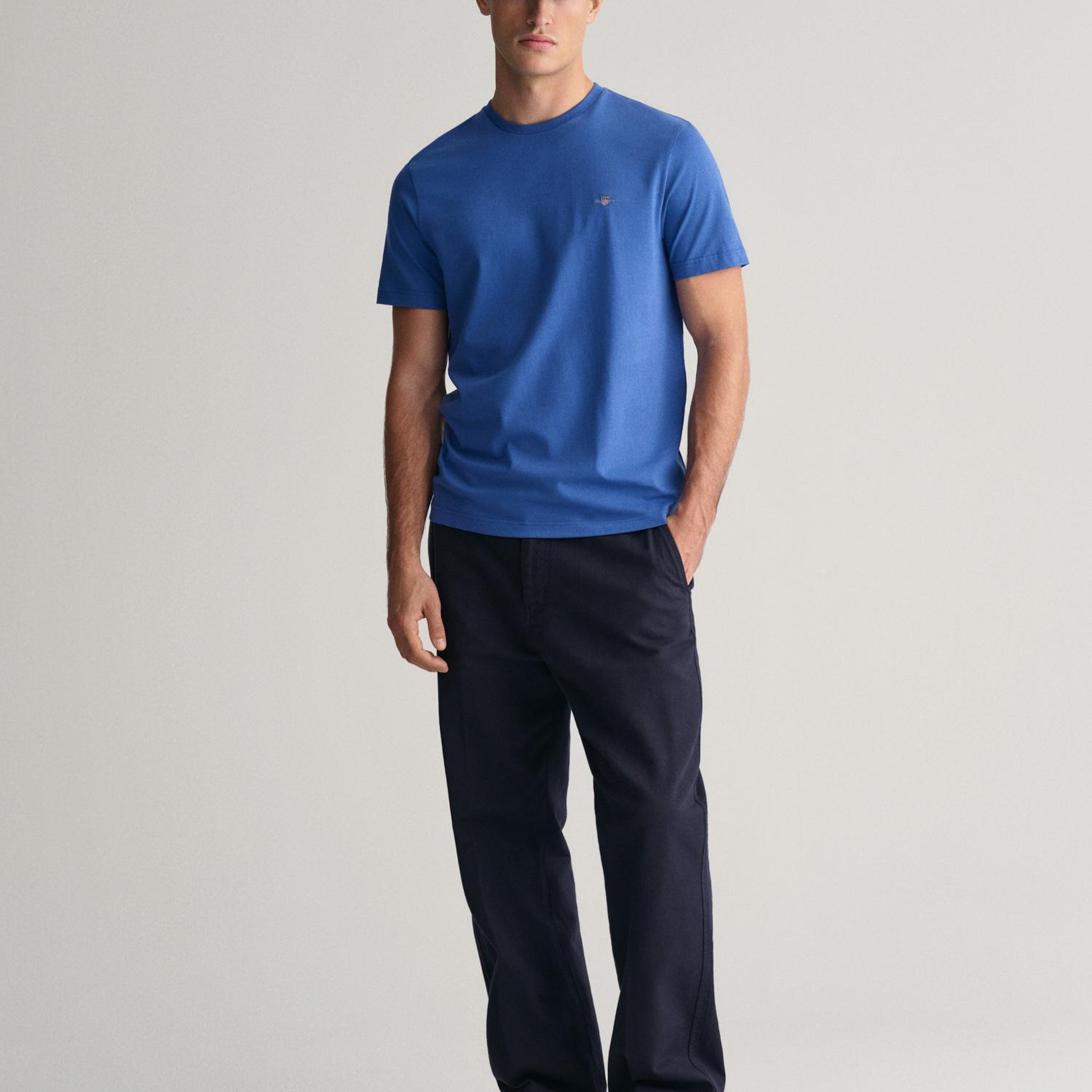 GANT Erkek Mavi Regular Fit Bisiklet Yaka T-Shirt