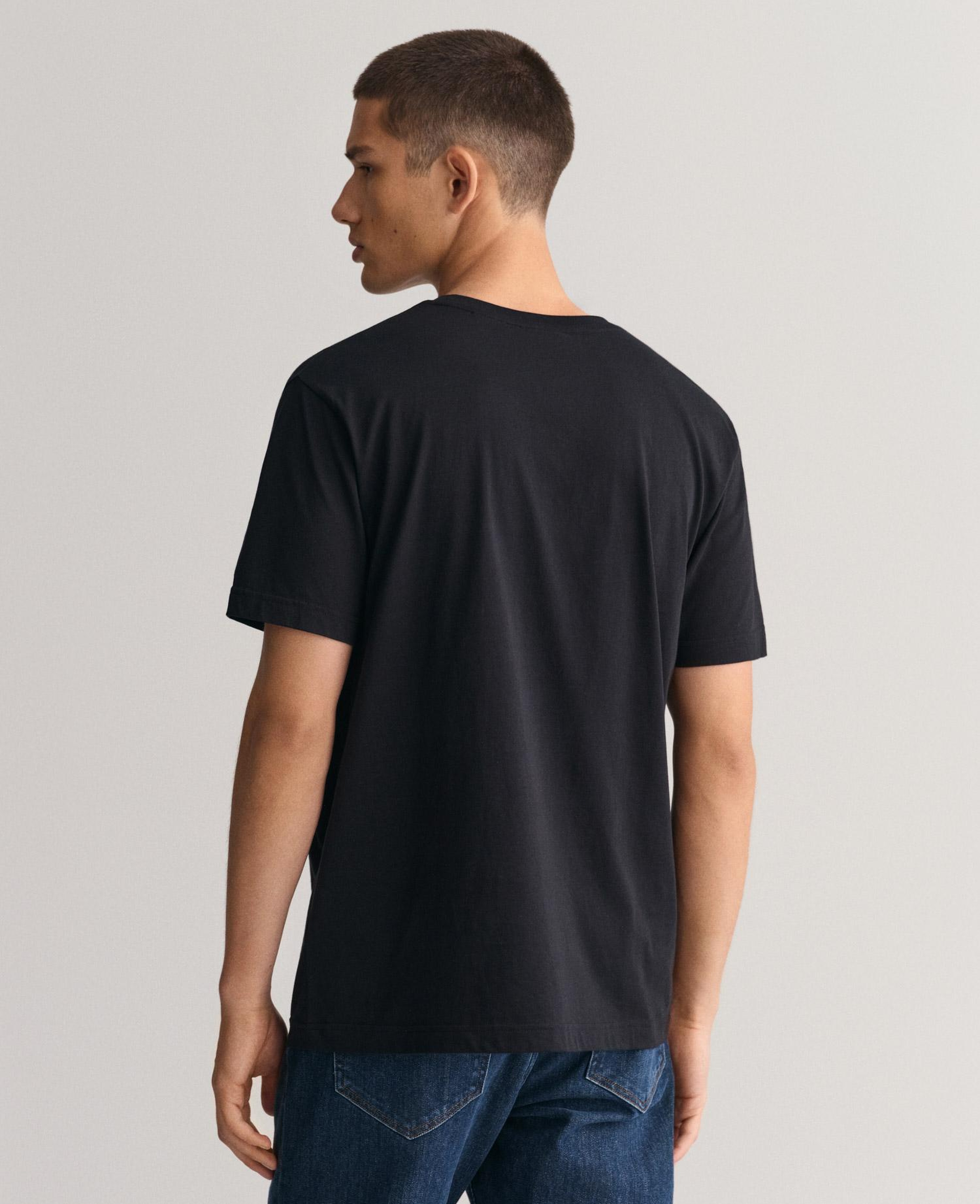 GANT Erkek Siyah Regular Fit Bisiklet Yaka Logolu T-Shirt