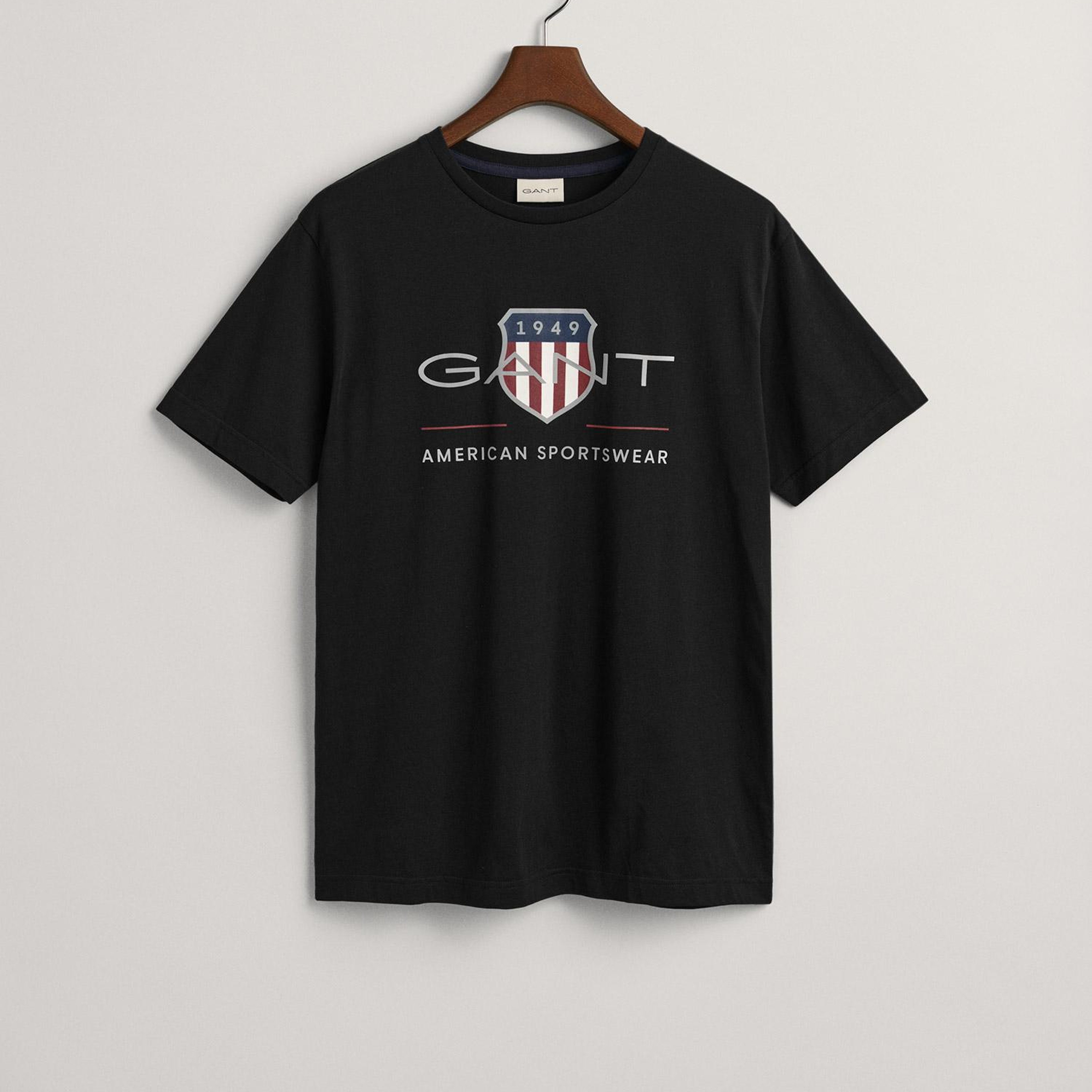 GANT Erkek Siyah Regular Fit Bisiklet Yaka Logolu T-Shirt