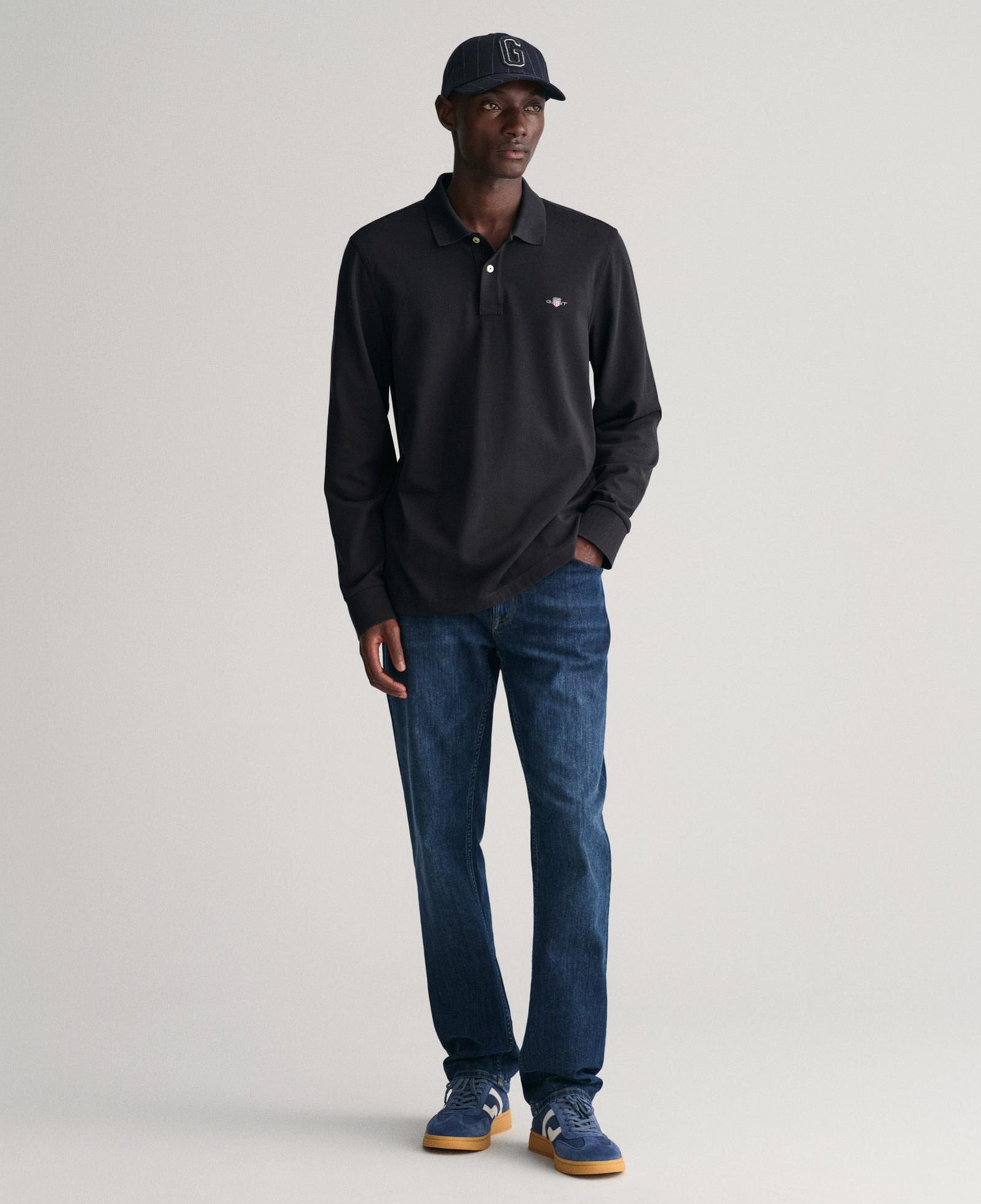 GANT Erkek Siyah Regular Fit Uzun Kollu Polo