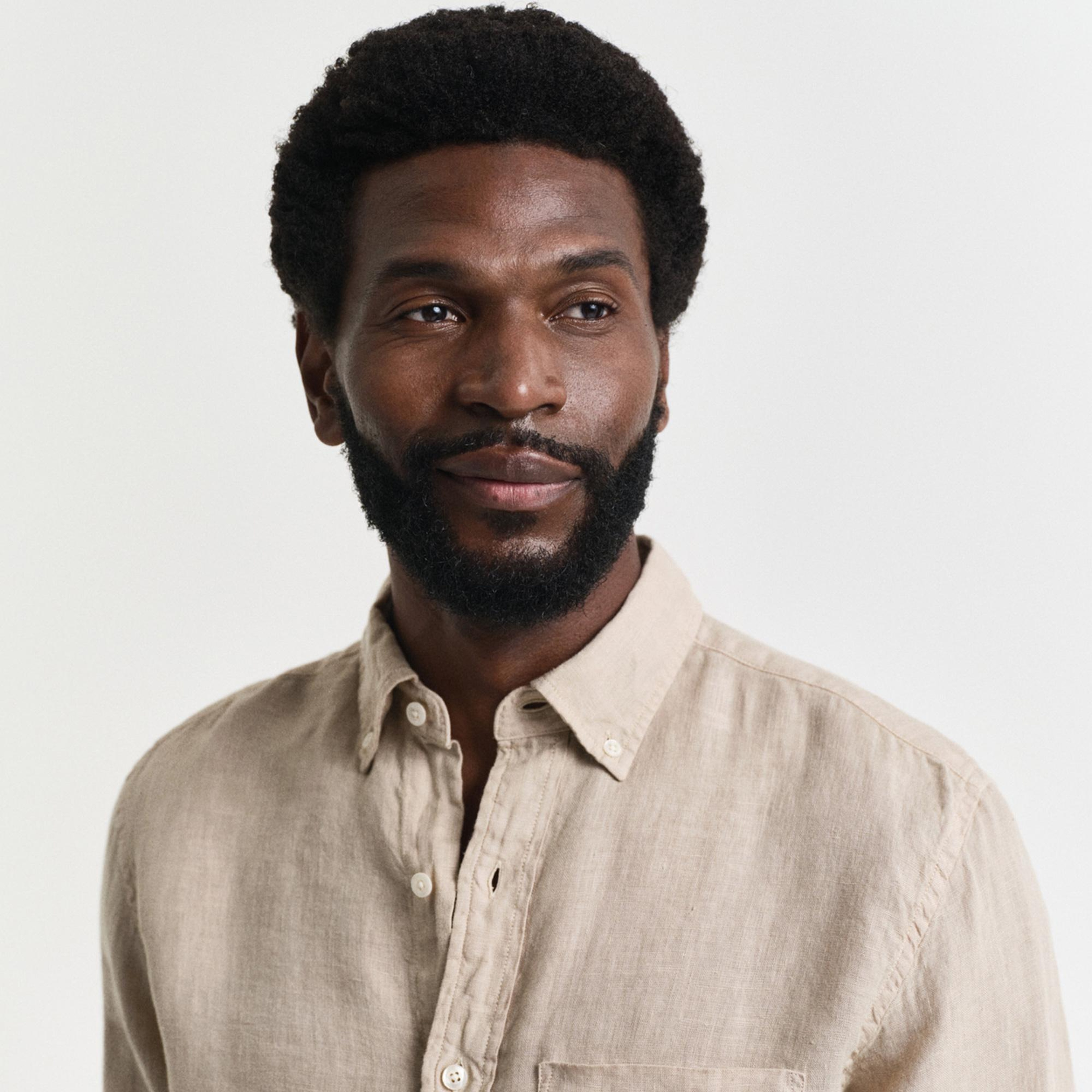 Gant Erkek Bej Regular Fit Düğmeli Yaka Keten Gömlek