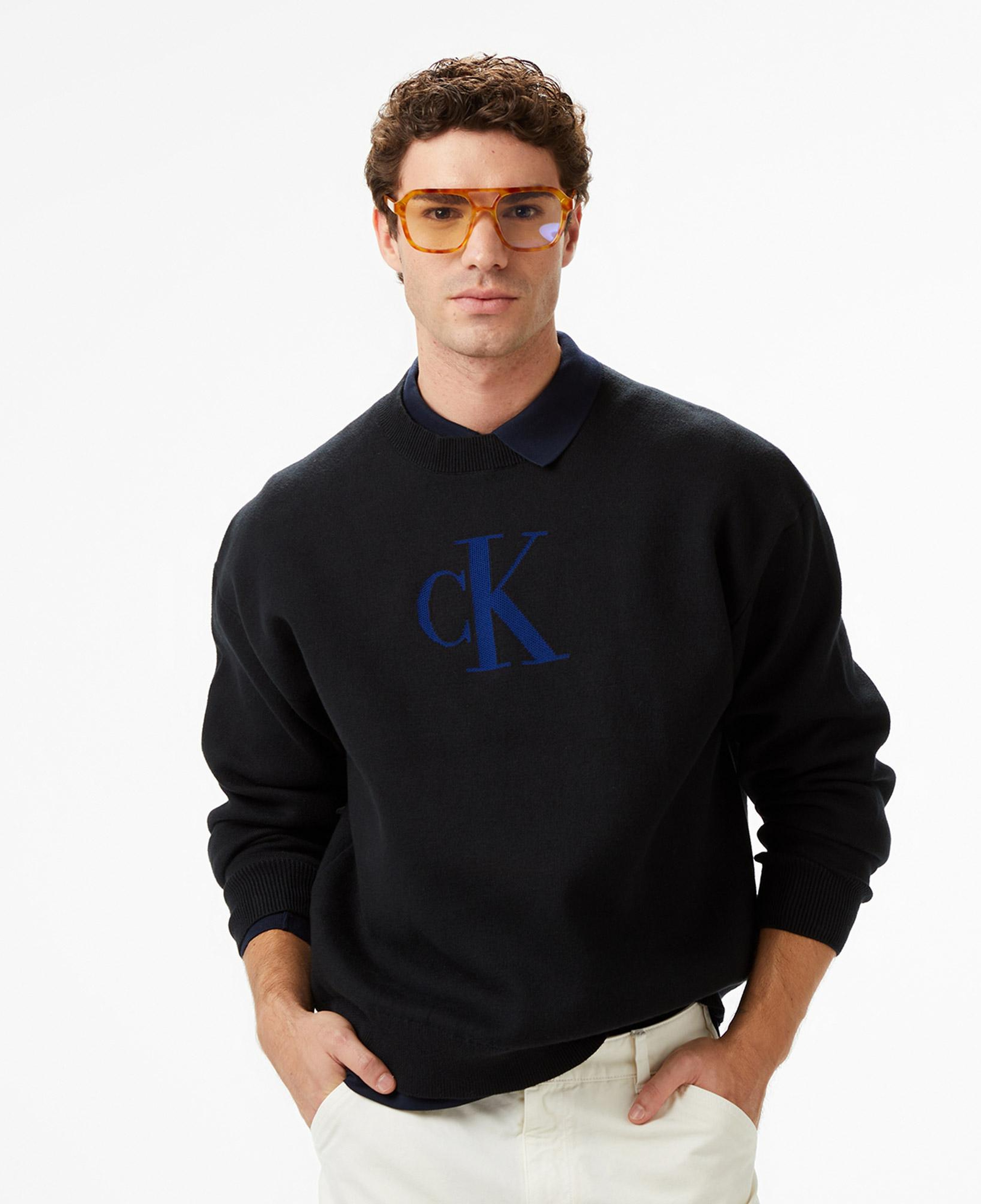 Calvin Klein Cashmere 3D Logo Erkek Siyah Triko