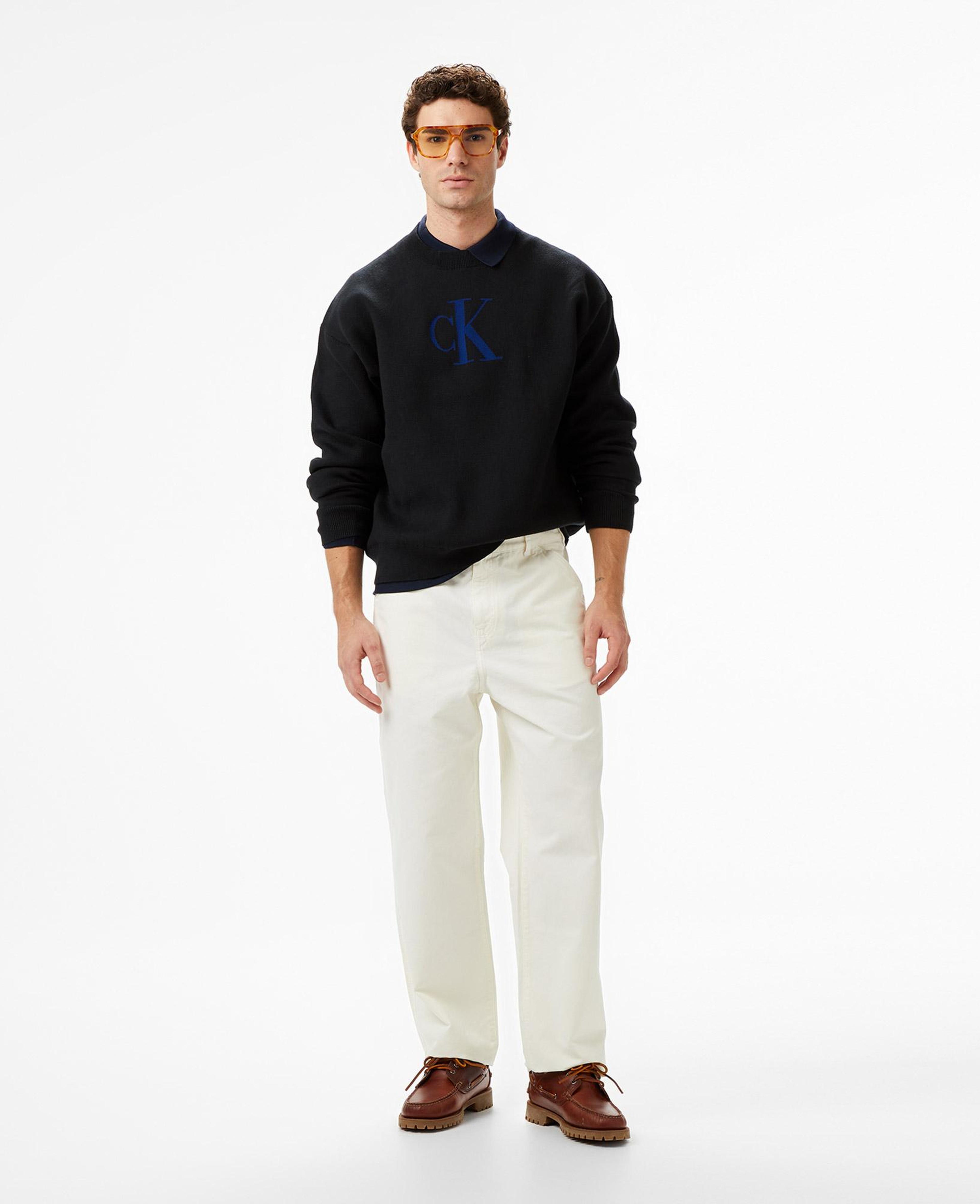 Calvin Klein Cashmere 3D Logo Erkek Siyah Triko