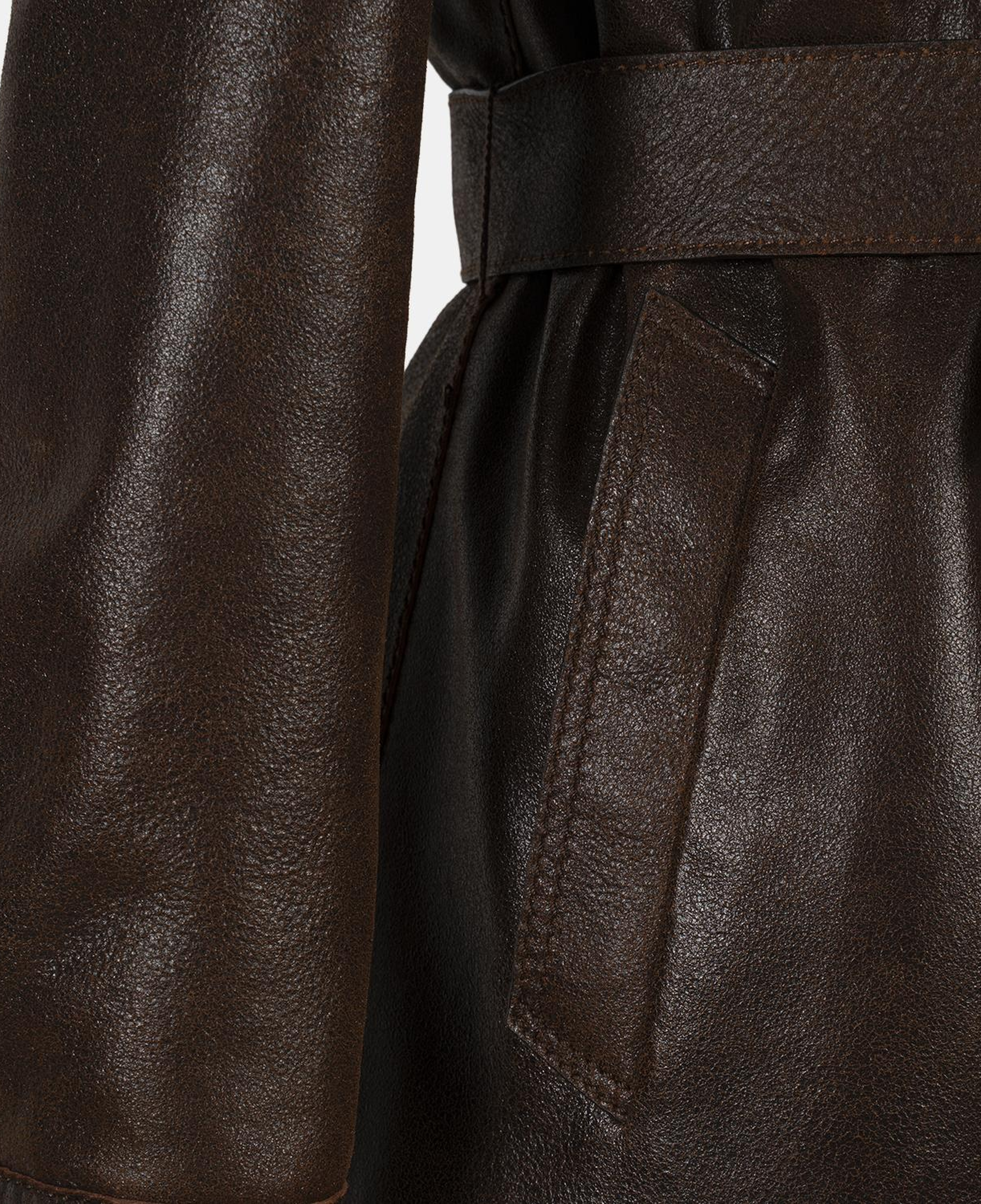 Kadın Taba Kemerli Kruvaze Deri Trençkot