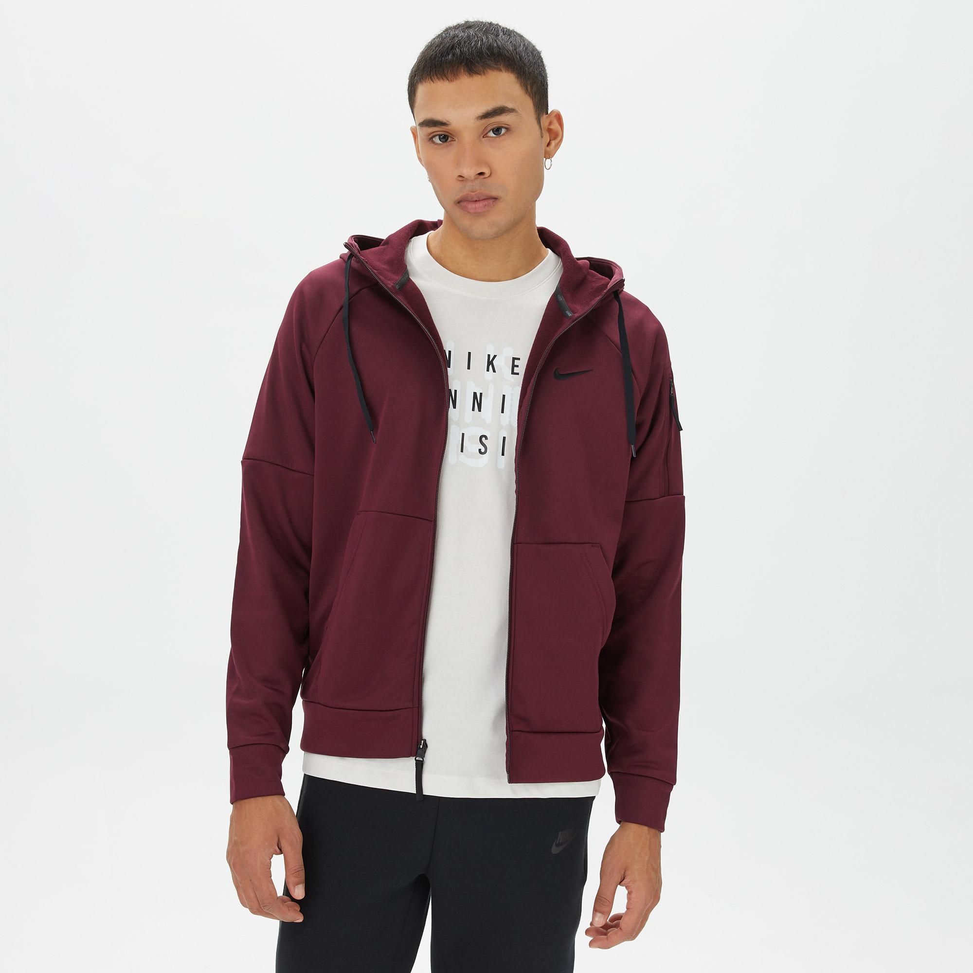 Nike Therma Full Zip Erkek Bordo Sweatshirt