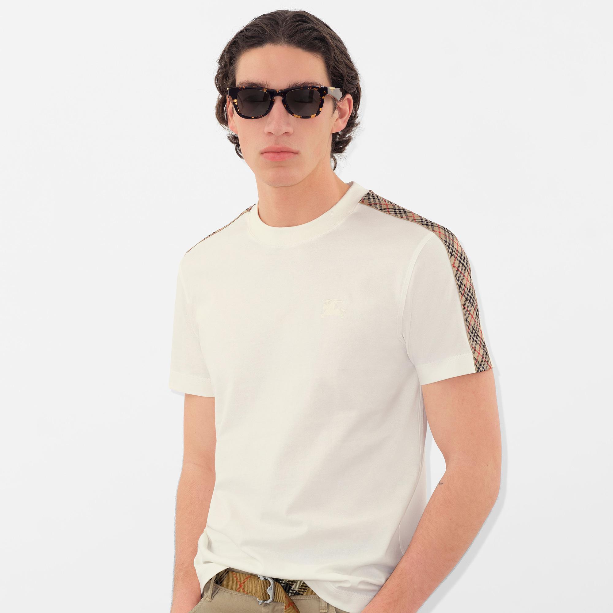 Burberry Tal Trim Cotton Erkek Beyaz T-Shirt