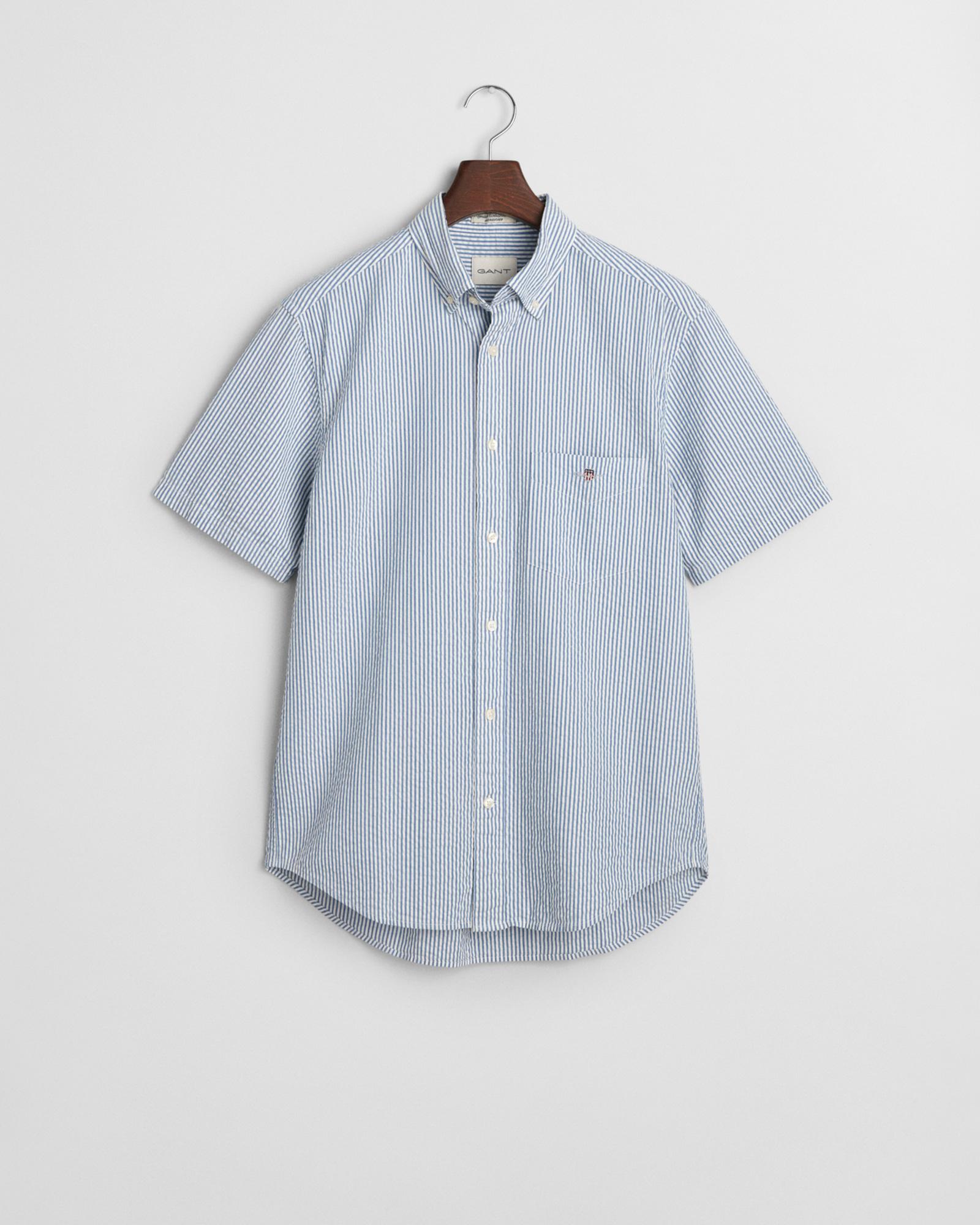 GANT Erkek Lacivert Regular Fit Düğmeli Yaka Çizgili Gömlek