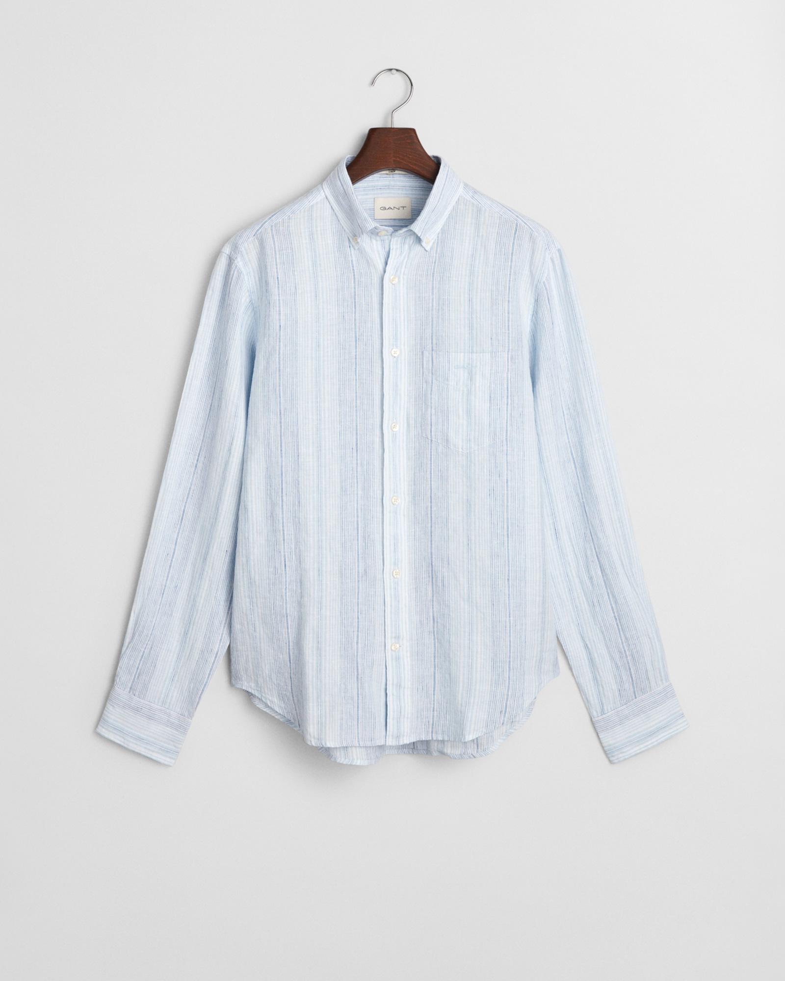 GANT Erkek Mavi Regular Fit Düğmeli Yaka Çizgili Gömlek
