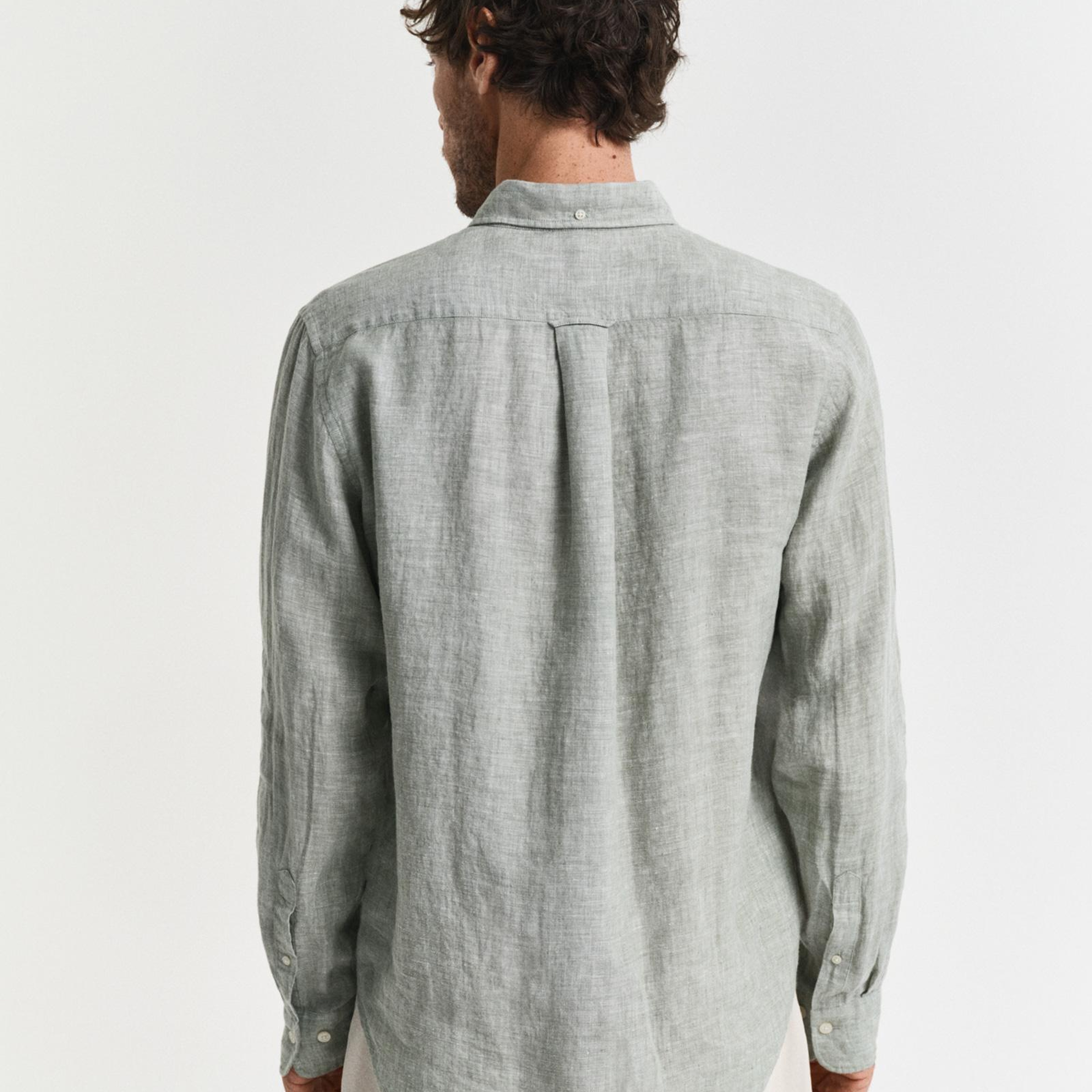 GANT Erkek Yeşil Regular Fit Düğmeli Yaka Keten Gömlek