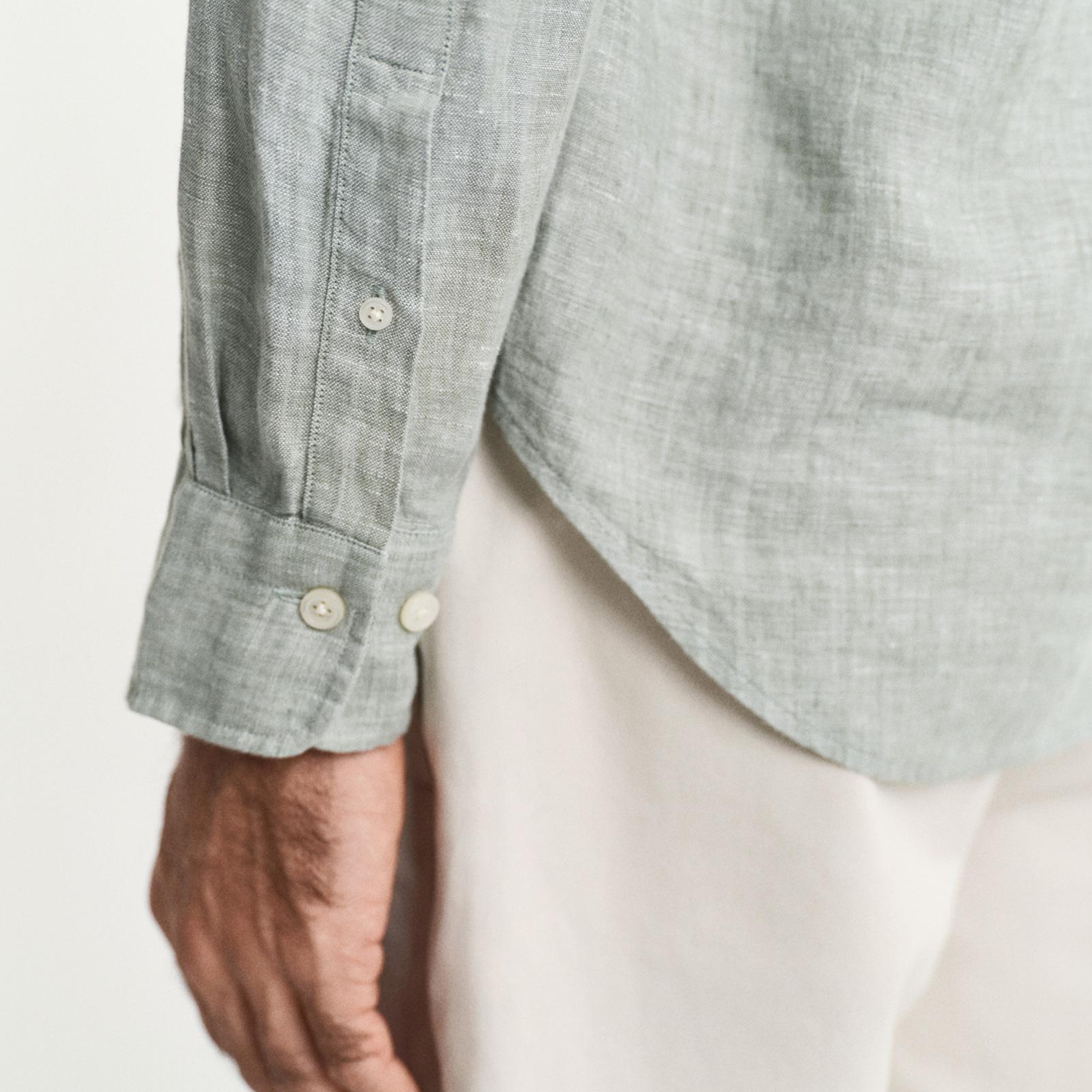 GANT Erkek Yeşil Regular Fit Düğmeli Yaka Keten Gömlek