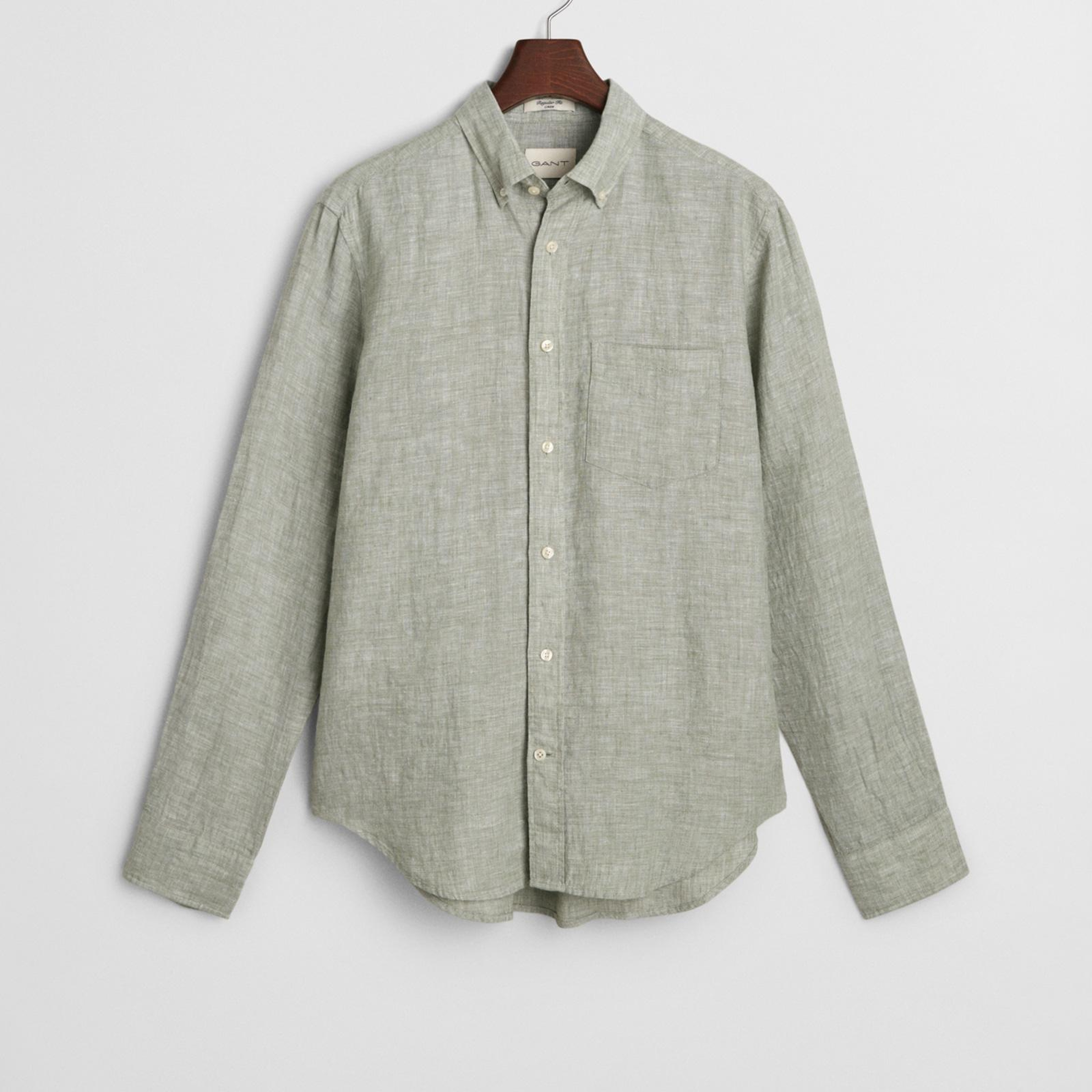 GANT Erkek Yeşil Regular Fit Düğmeli Yaka Keten Gömlek
