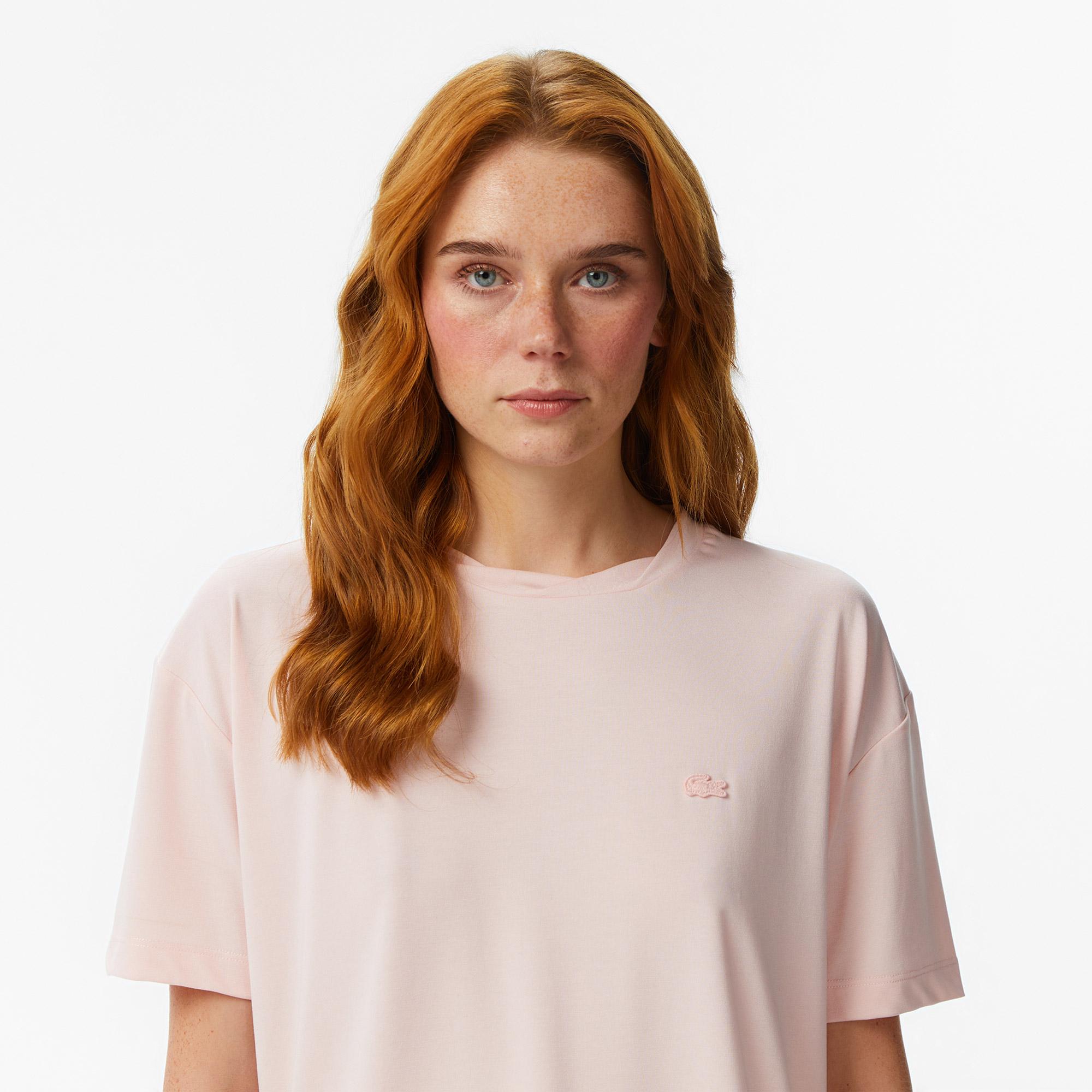 Lacoste Kadın Relaxed Fit Bisiklet Yaka Açık Pembe T-Shirt