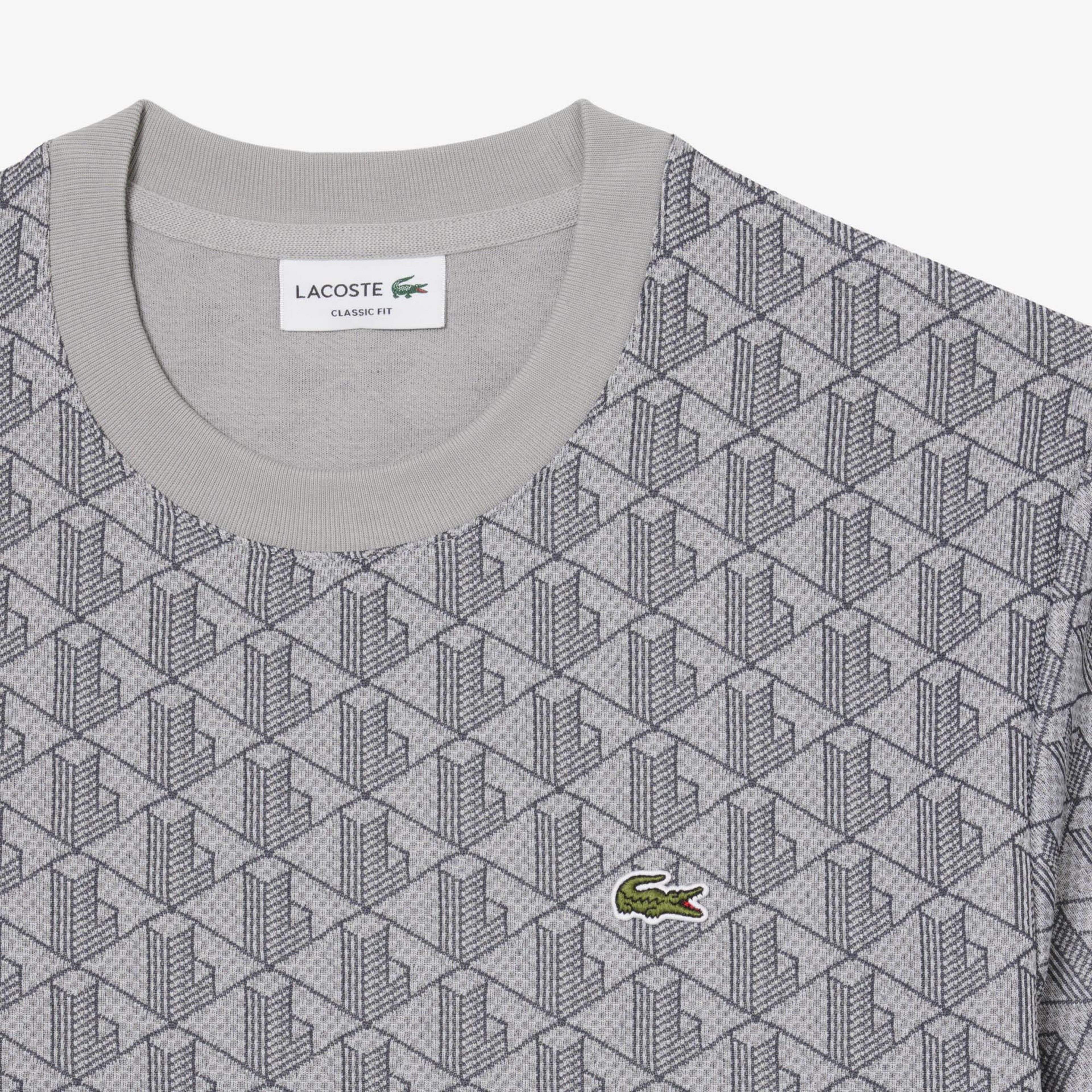 Lacoste Erkek Classic Fit Bisiklet Yaka Monogram Gri T-Shirt