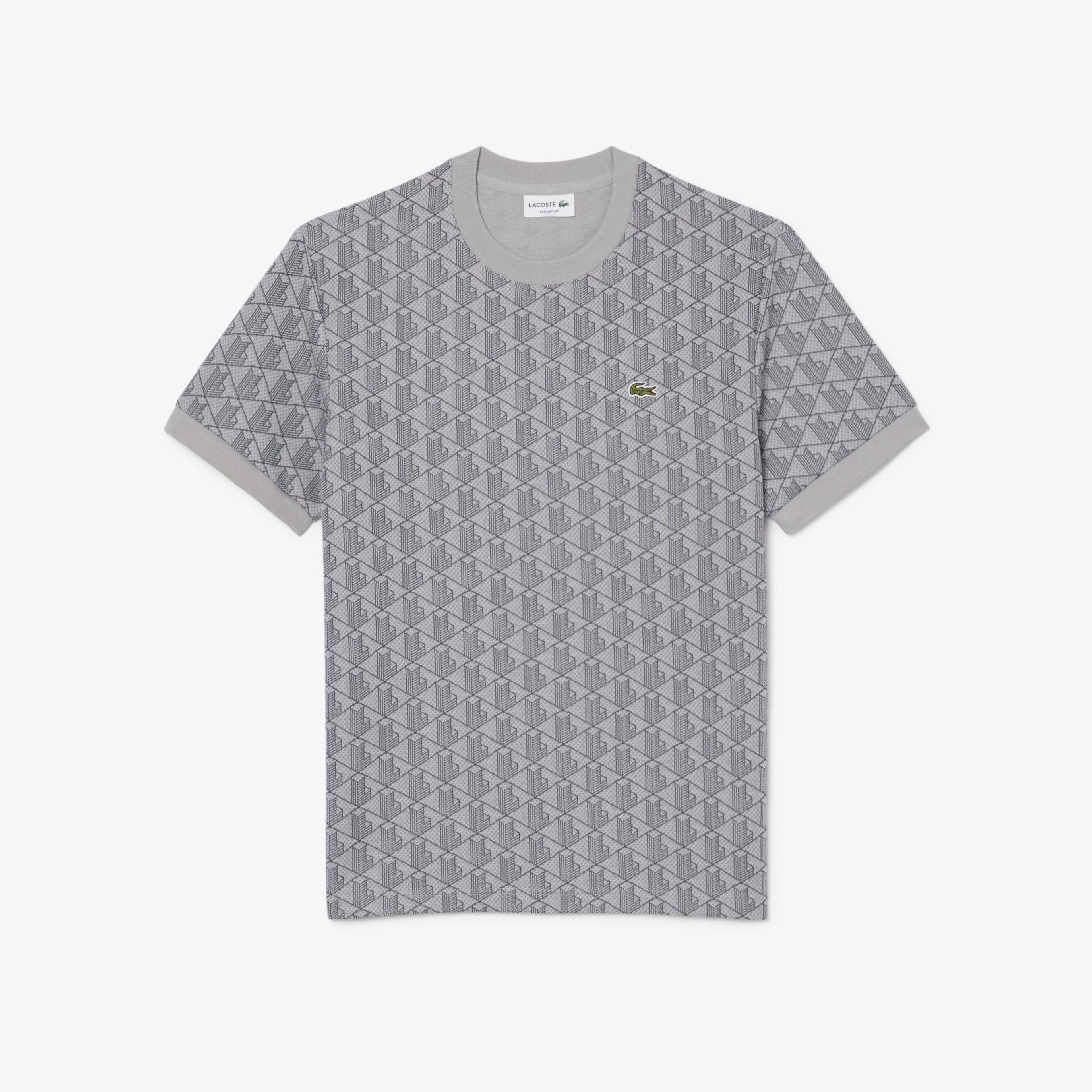 Lacoste Erkek Classic Fit Bisiklet Yaka Monogram Gri T-Shirt