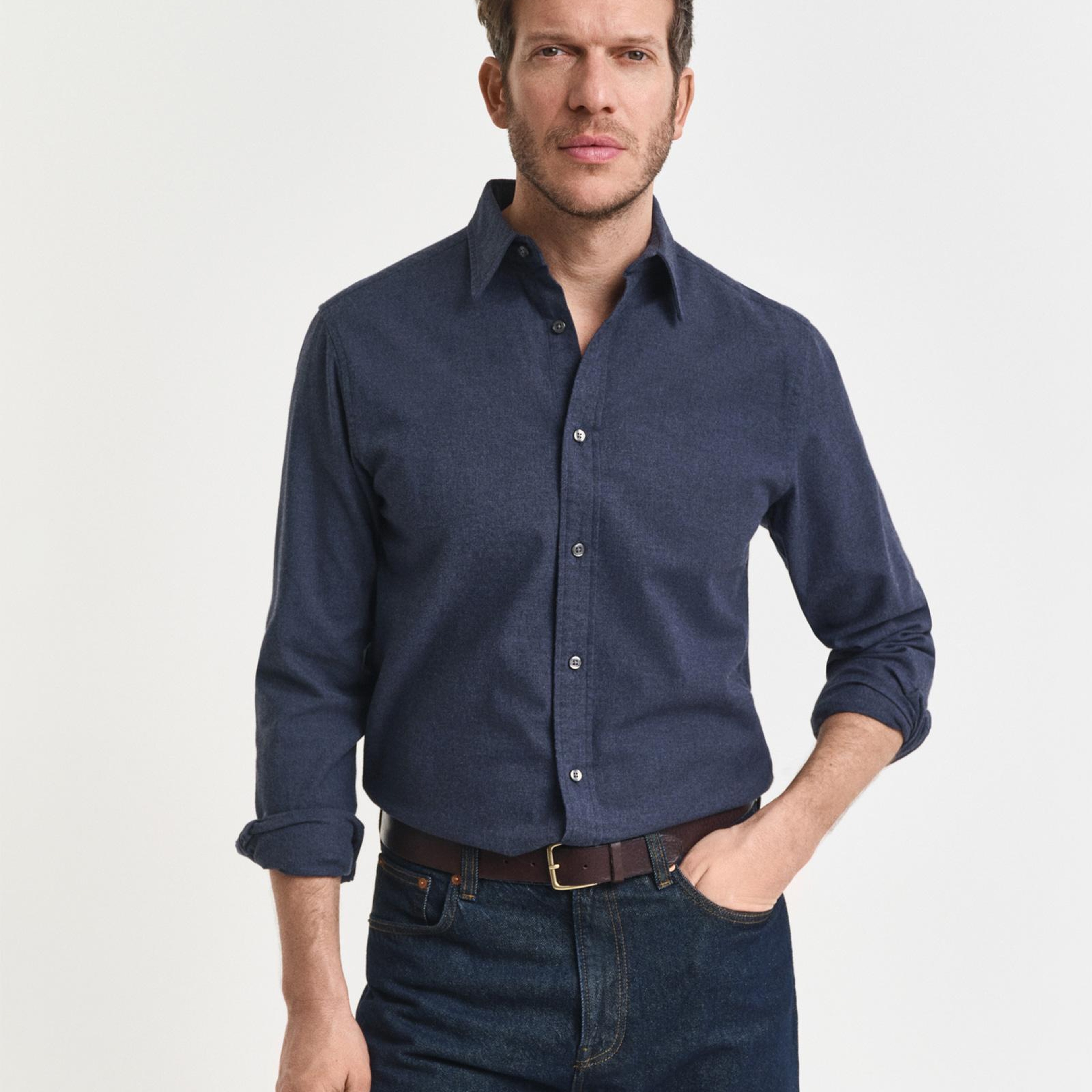 GANT Erkek Beyaz Regular Fit Bisiklet Yaka Gömlek