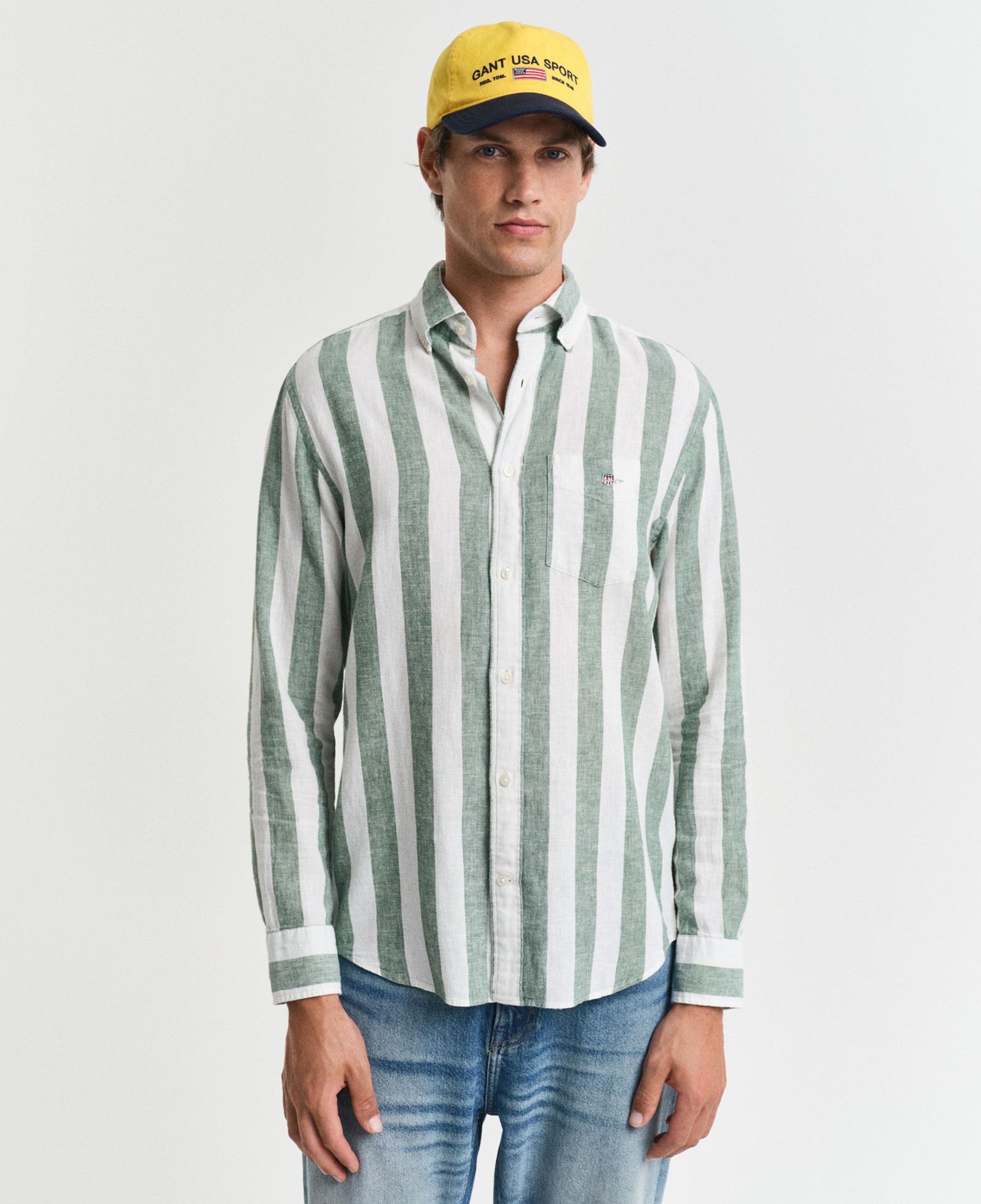 GANT Erkek Yeşil Regular Fit Düğmeli Yaka Çizgili Gömlek