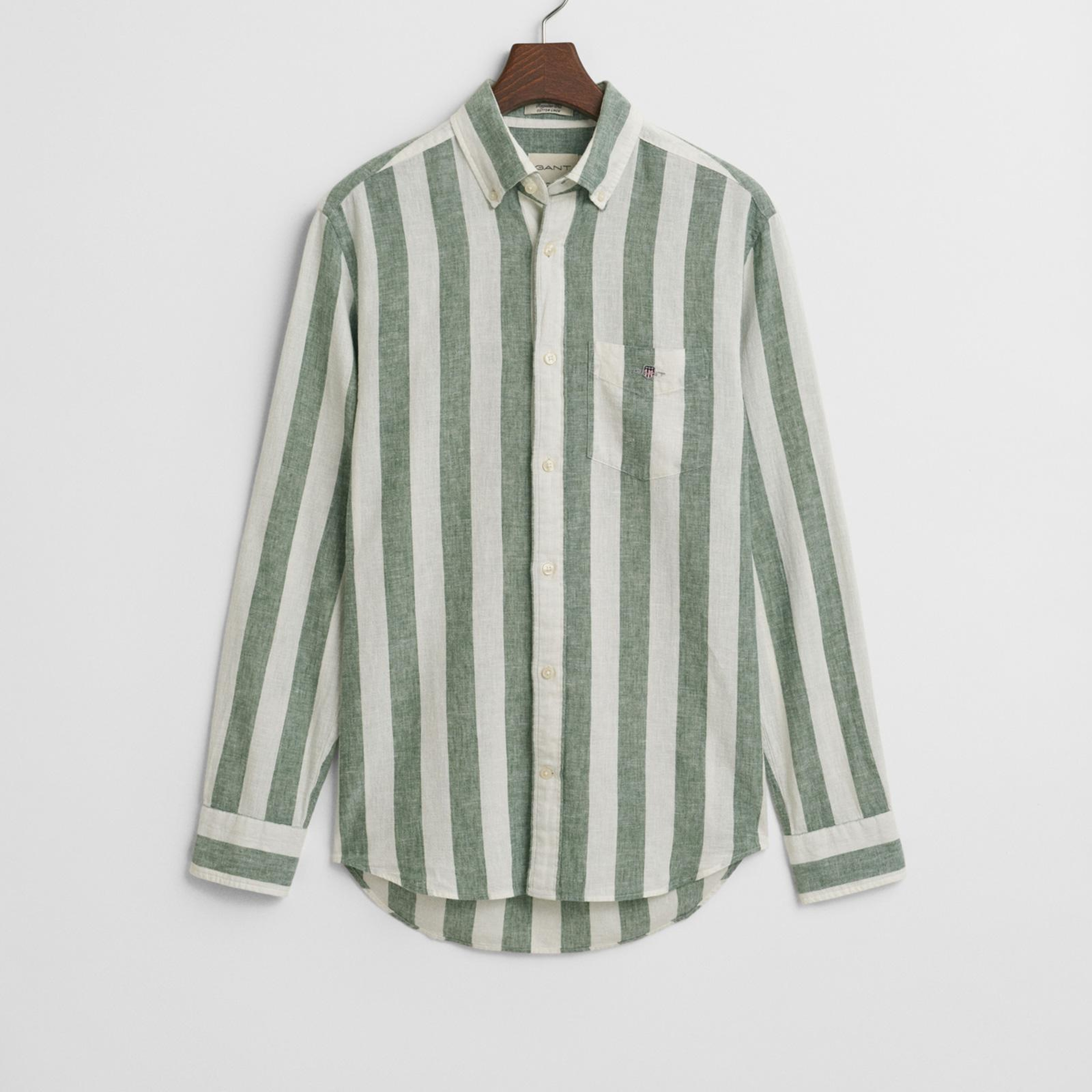 GANT Erkek Yeşil Regular Fit Düğmeli Yaka Çizgili Gömlek