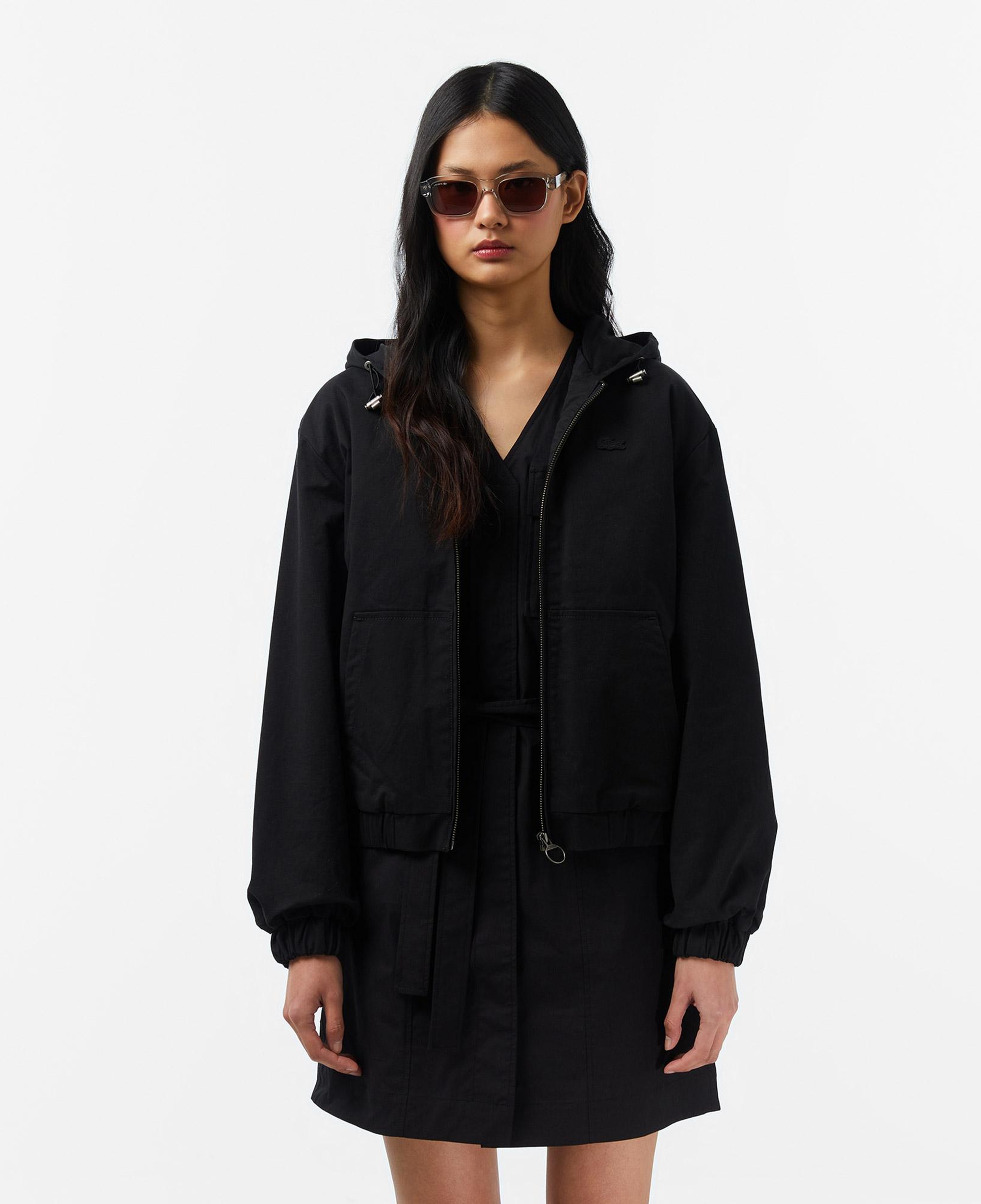 Lacoste Kadın Relaxed Fit Kapüşonlu Siyah Ceket