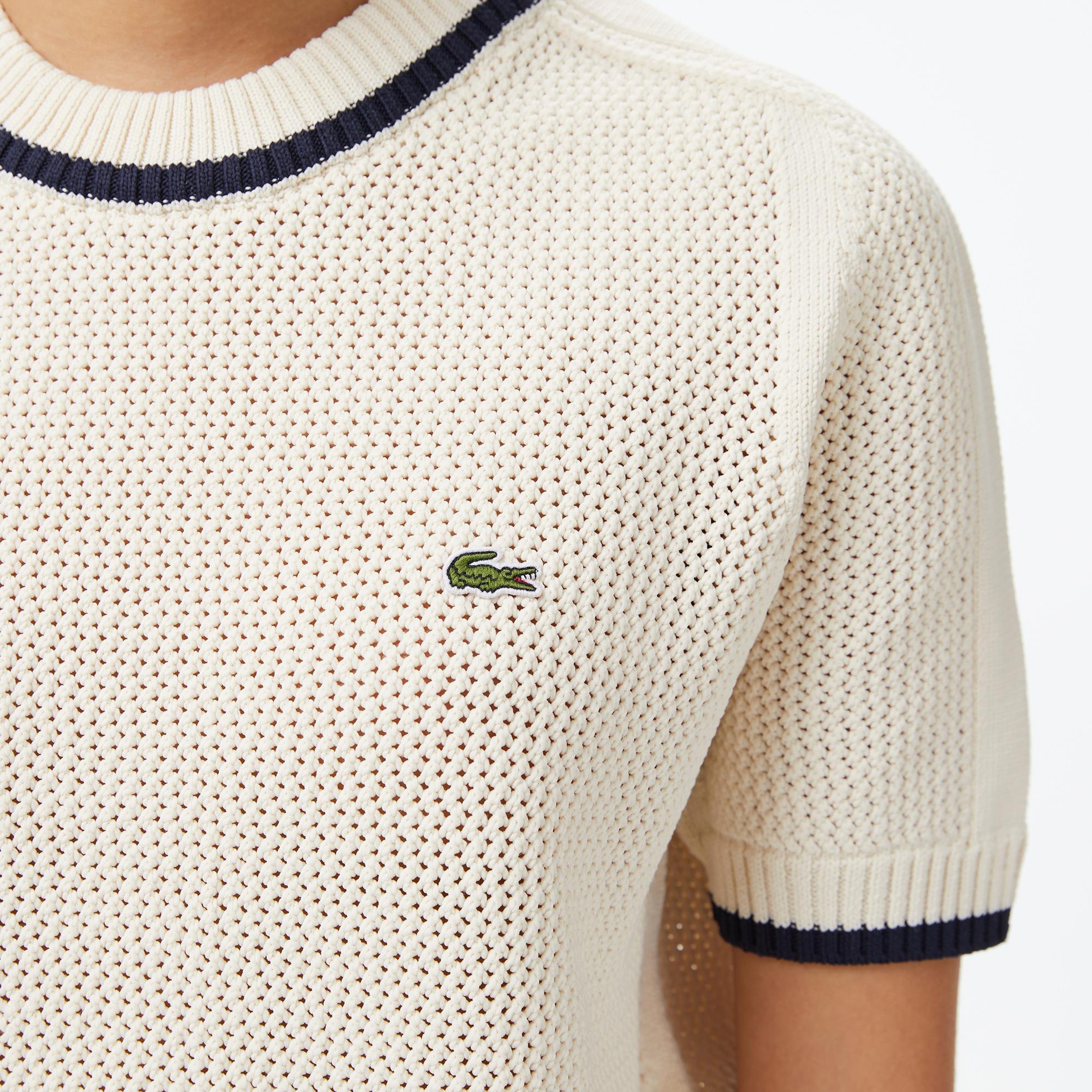 Lacoste Kadın Classic Fit Bisiklet Yaka Krem Bluz