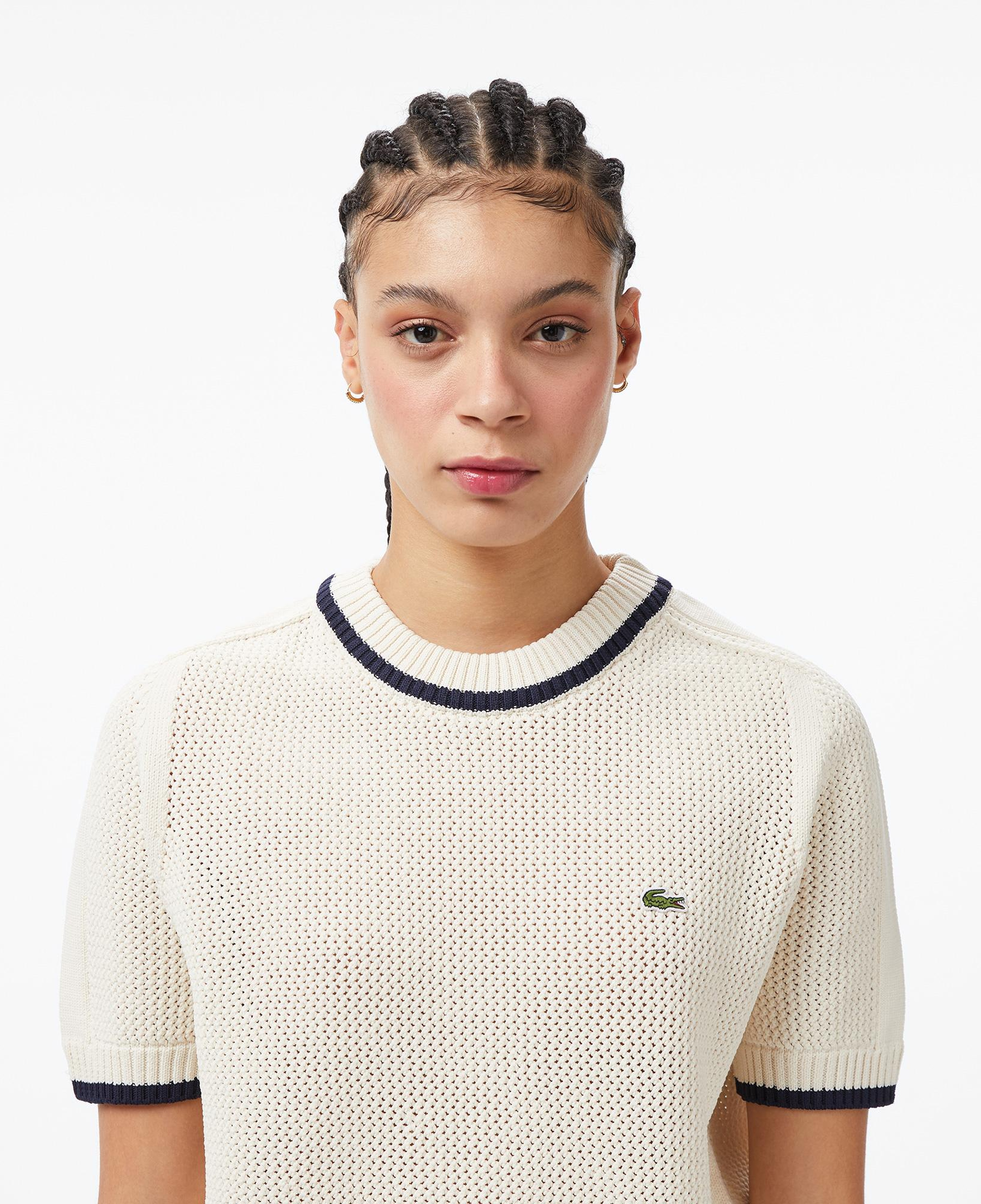 Lacoste Kadın Classic Fit Bisiklet Yaka Krem Bluz