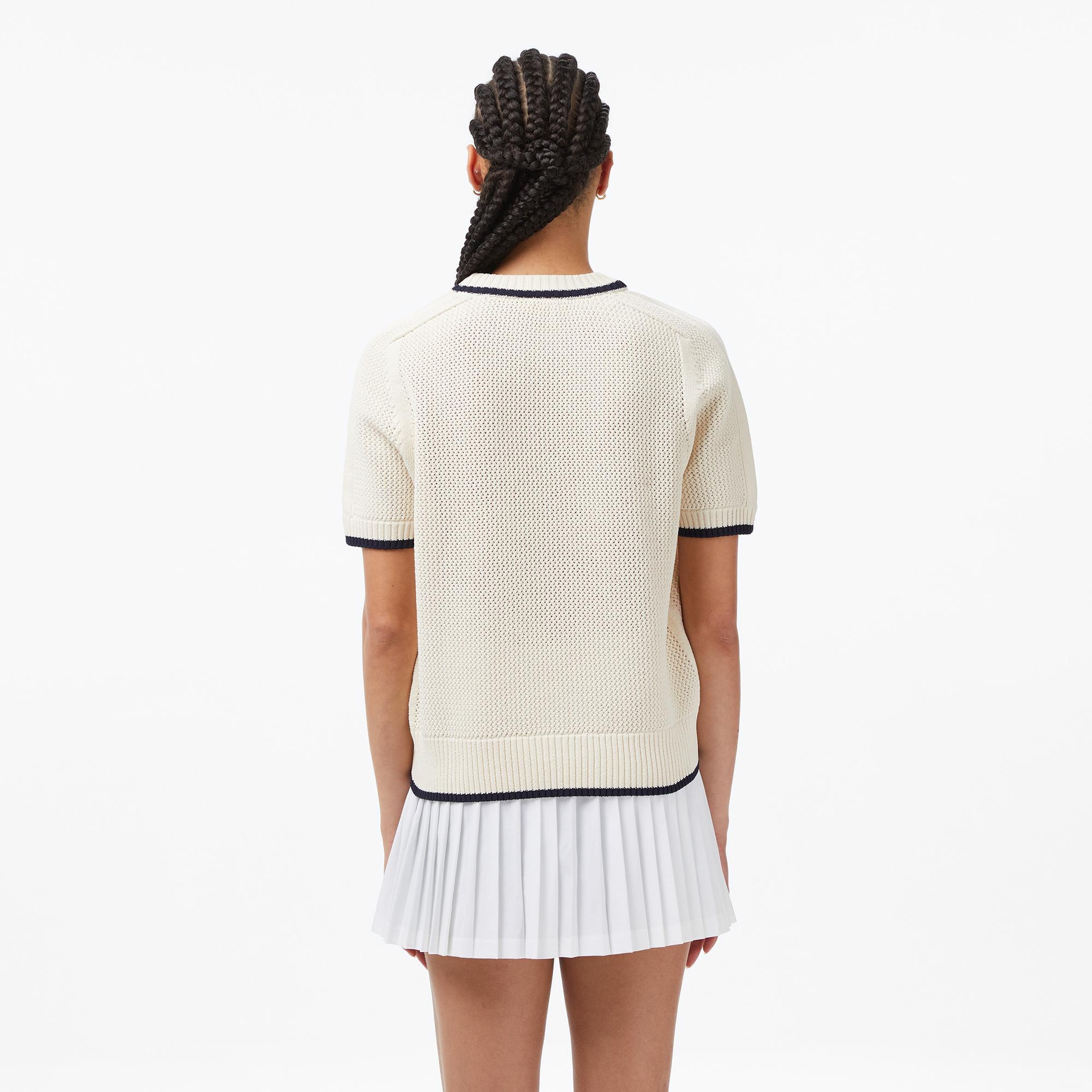 Lacoste Kadın Classic Fit Bisiklet Yaka Krem Bluz