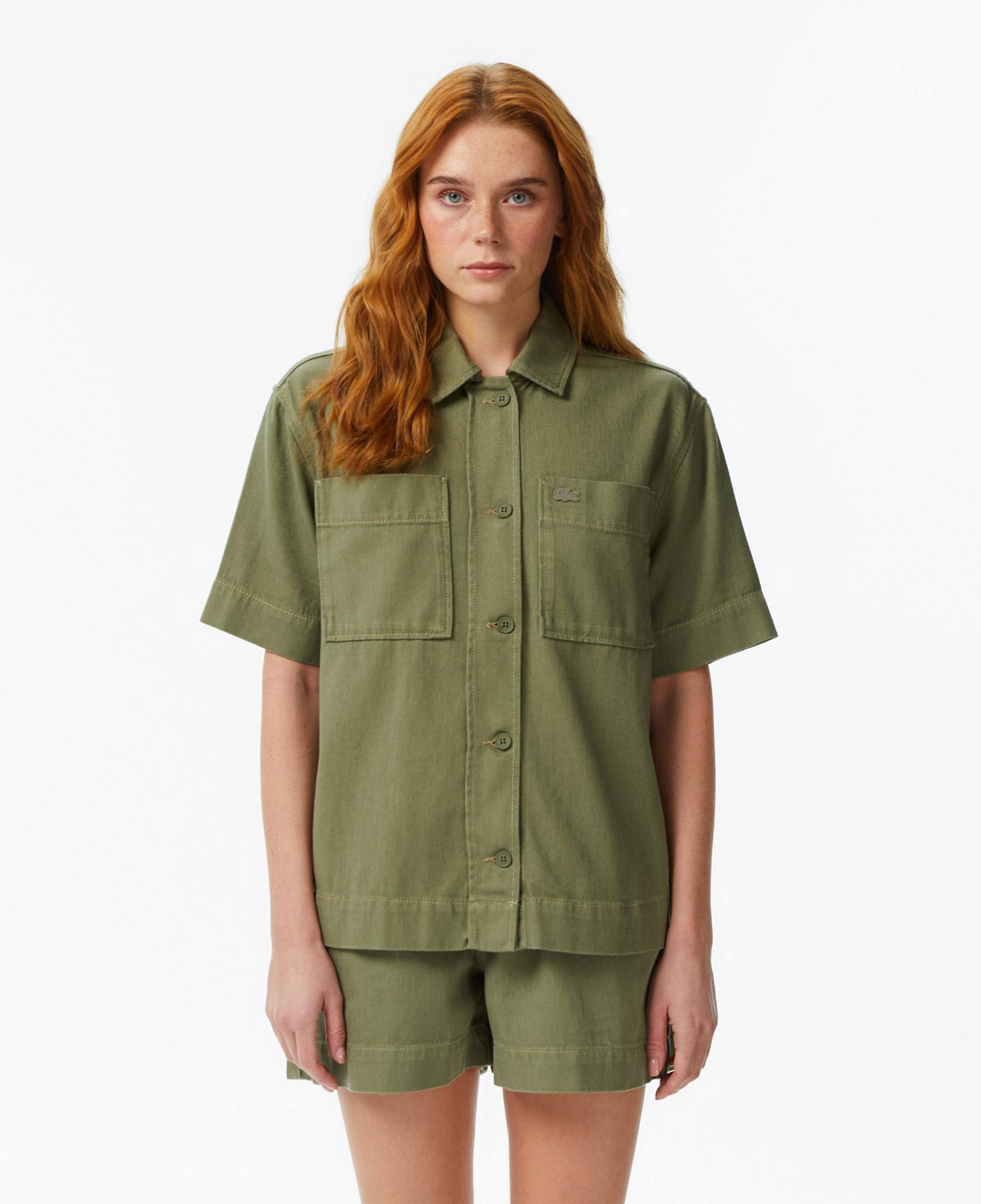 Lacoste Kadın Regular Fit Kısa Kollu Düğmeli Yaka Haki Gömlek